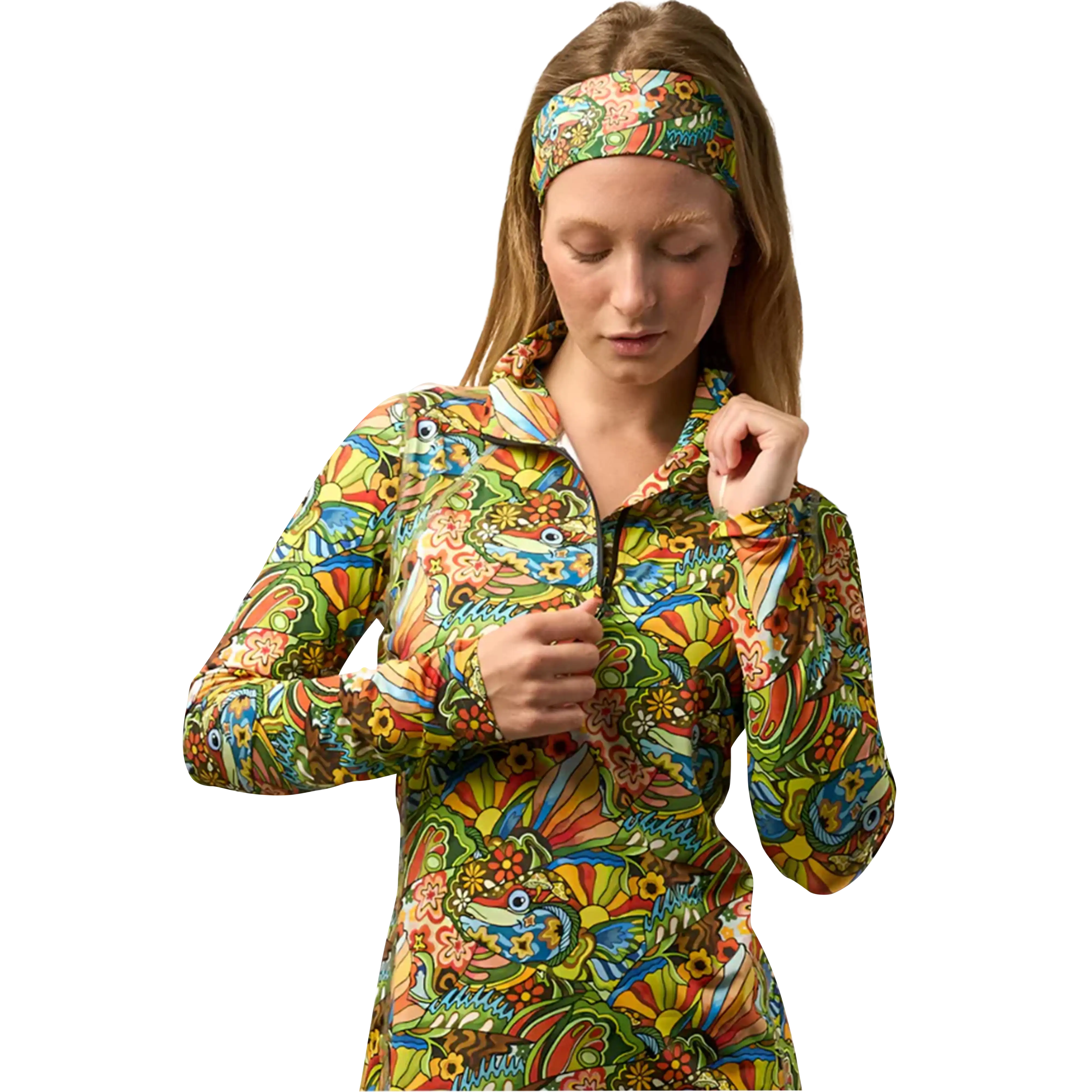 Fishe Women’s 1/4 Zip Long Sleeve Sunshirt Boho Bass