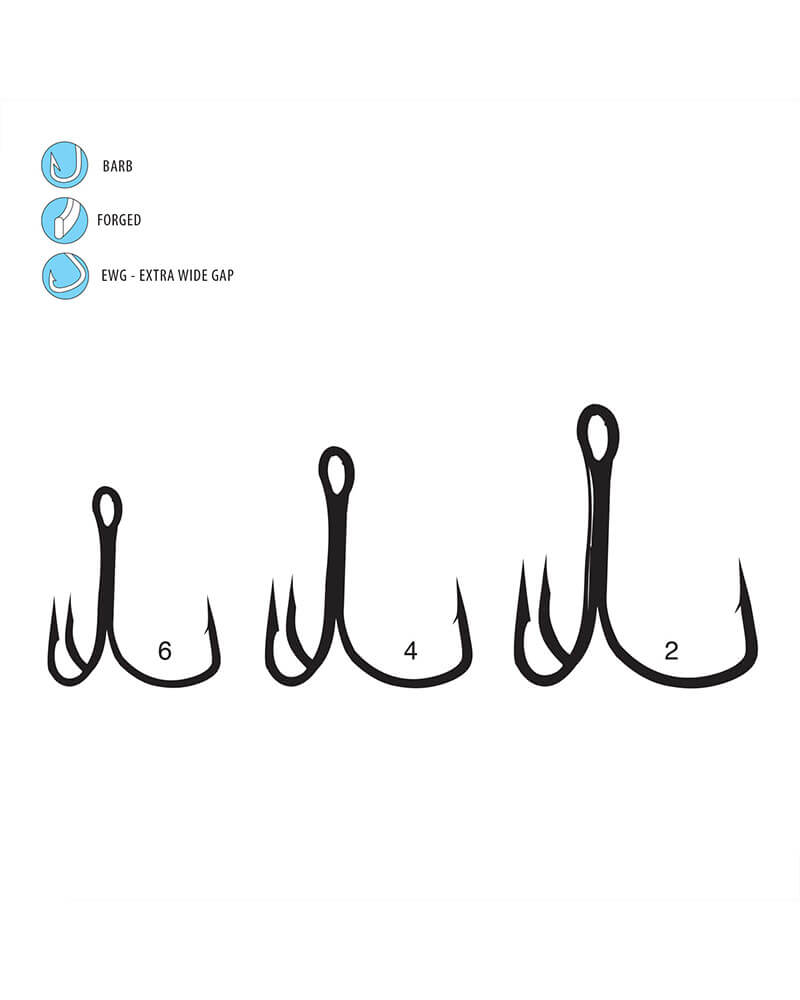 Gamakatsu Extra Wide Gap (EWG) Treble Hooks SIzes