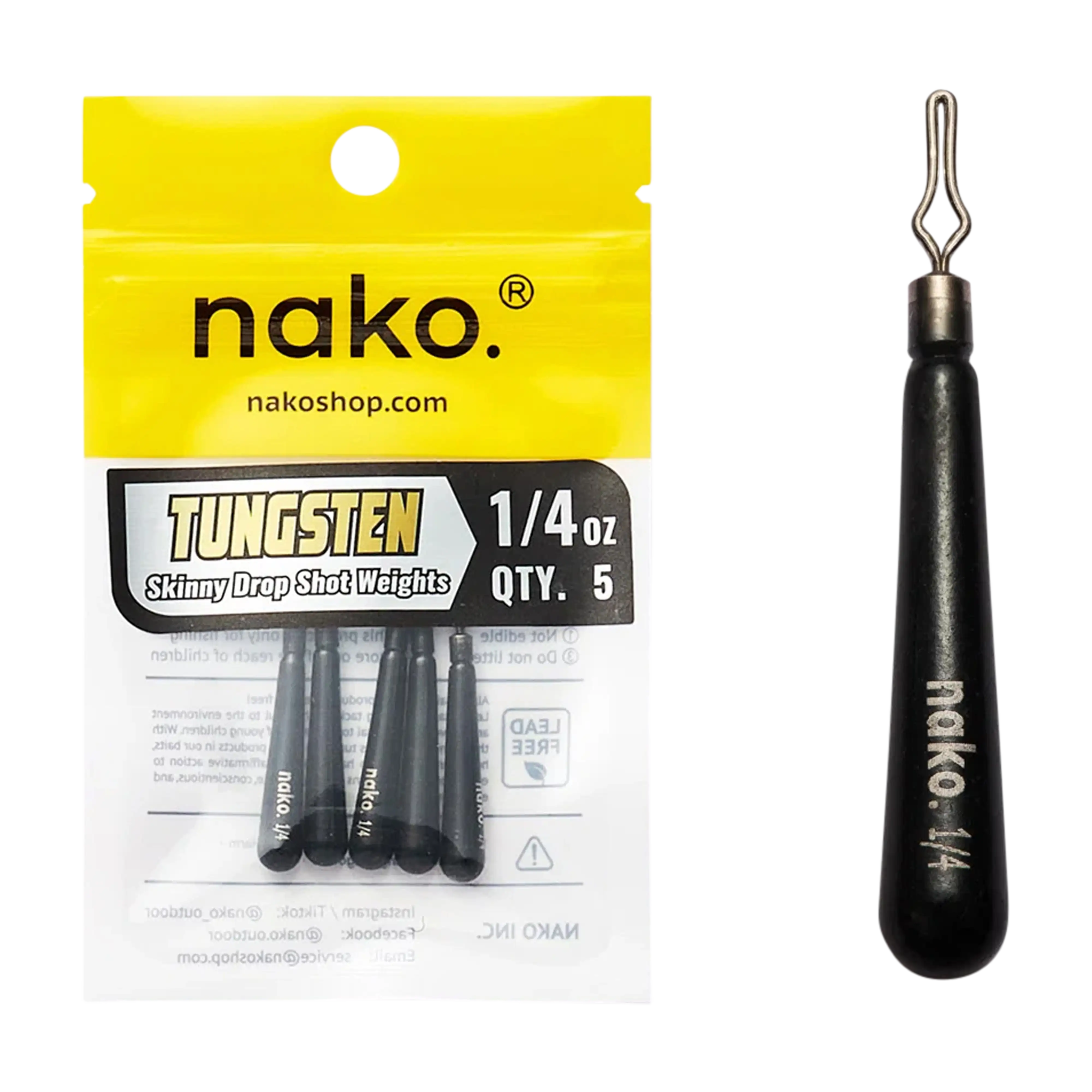 Nako Tungsten Skinny Drop Shot Weights - 5pk