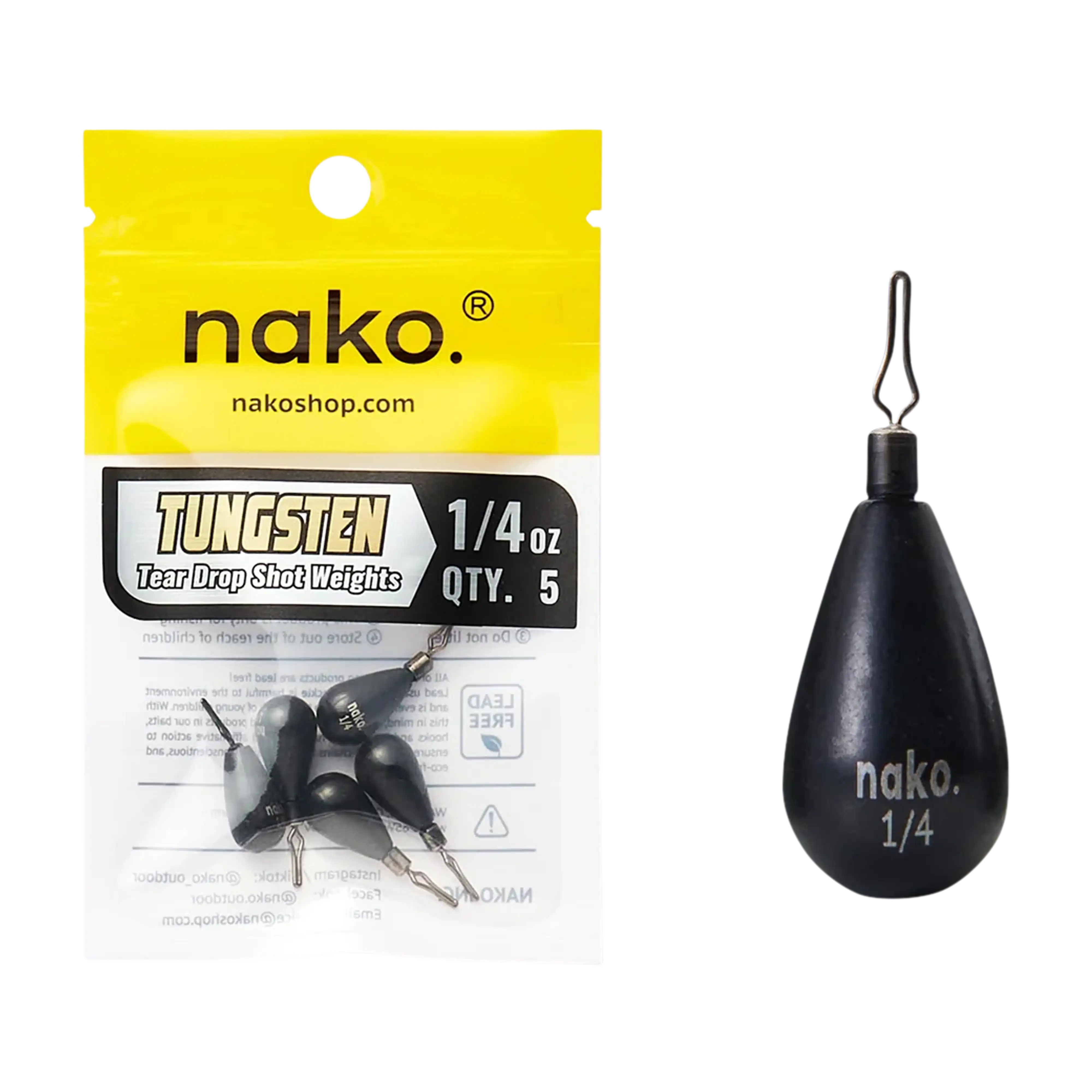 Nako Tungsten Tear Drop Shot Weights - 5pk