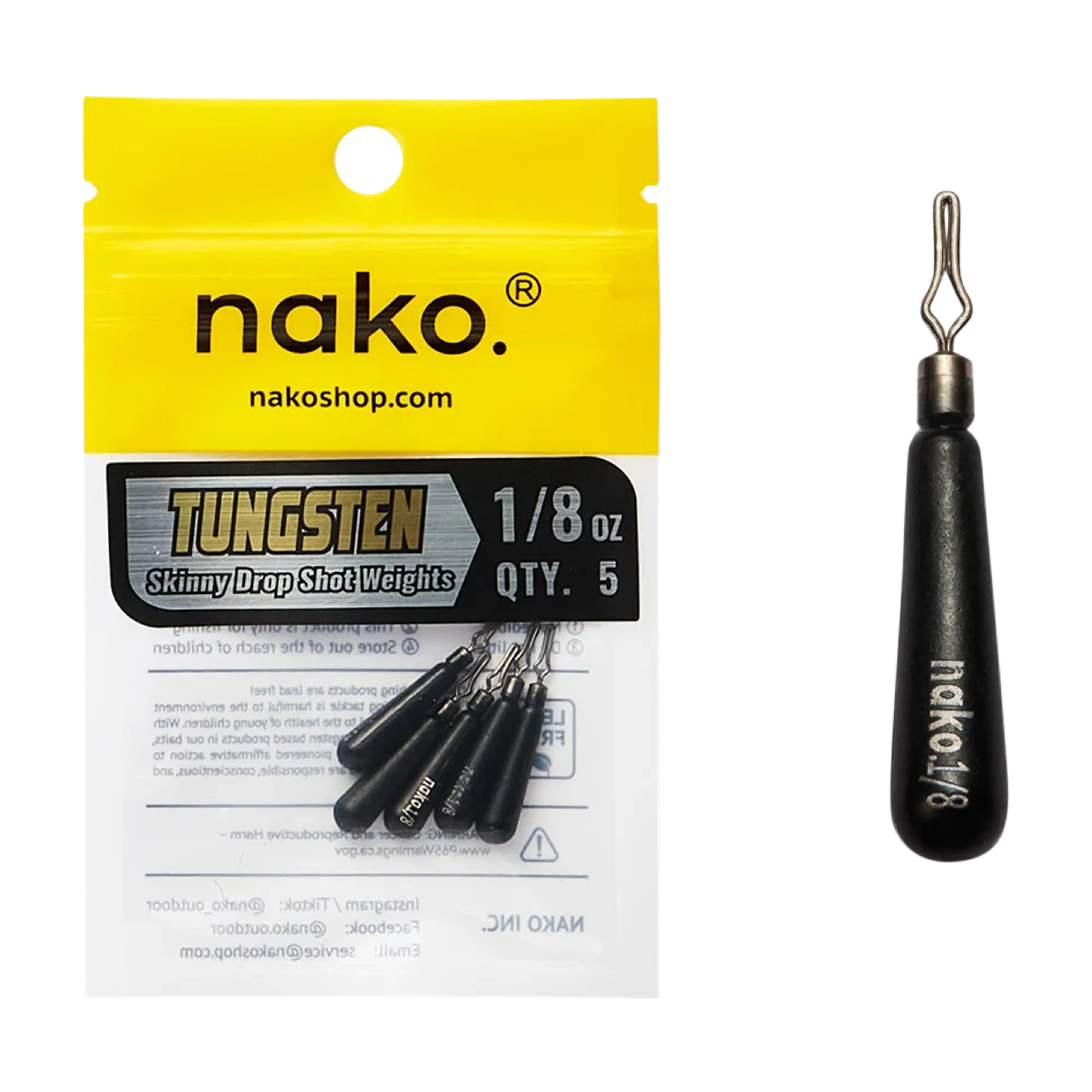 Nako Tungsten Skinny Drop Shot Weights - 5pk