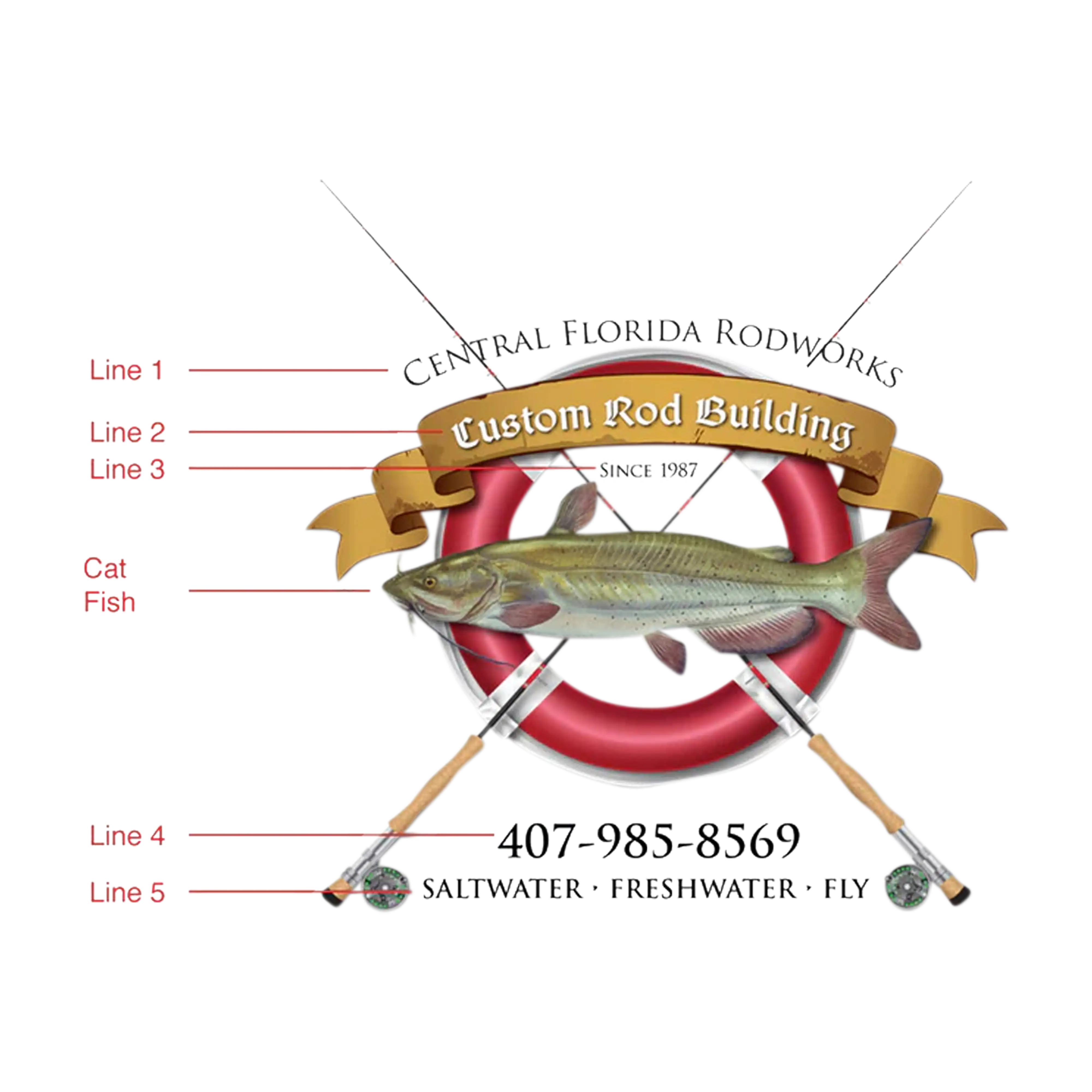 Mud Hole Personalized Can Koozie 002 - Life Ring with Crossing Rods