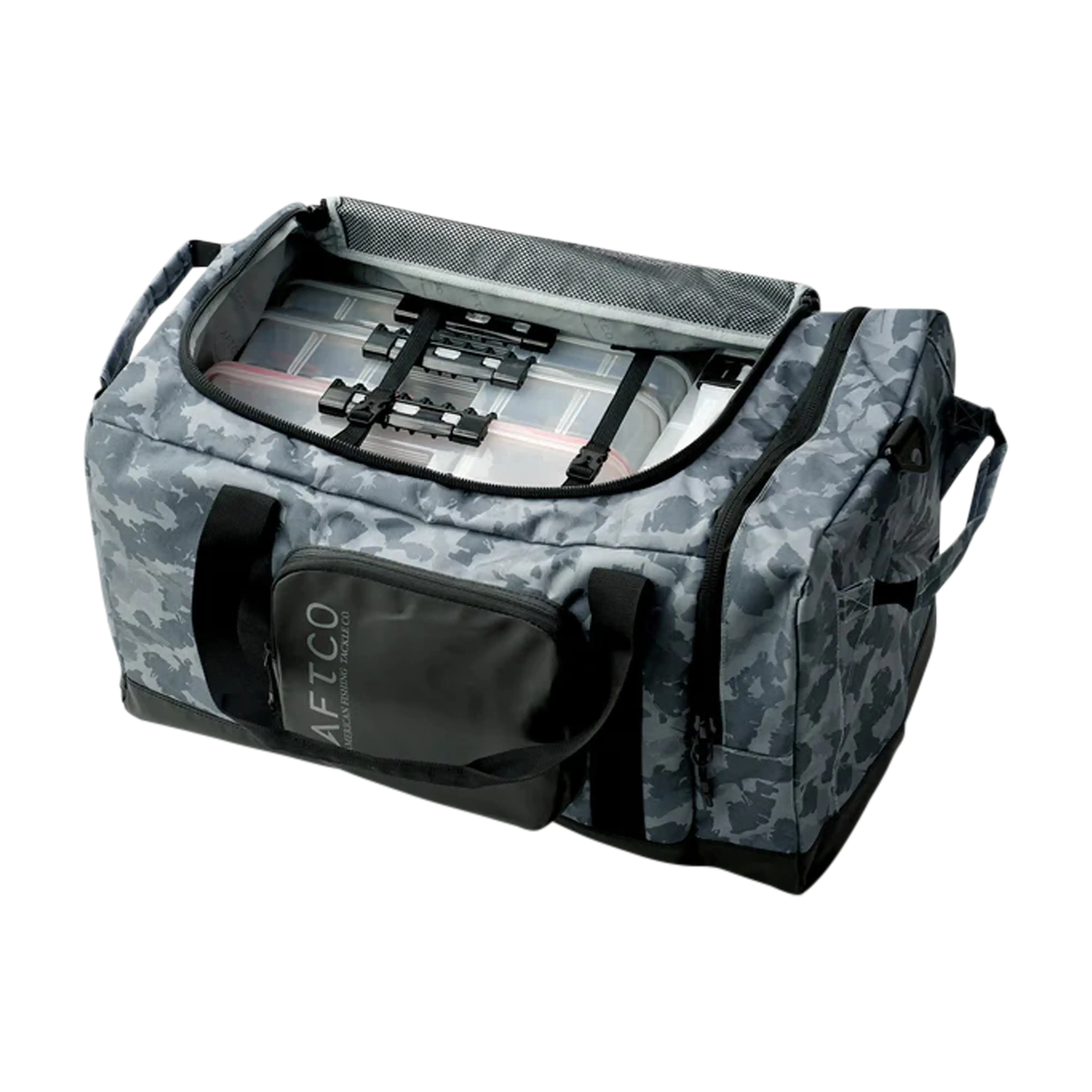 Aftco 50 liter boat bag navy grander camo back open trays