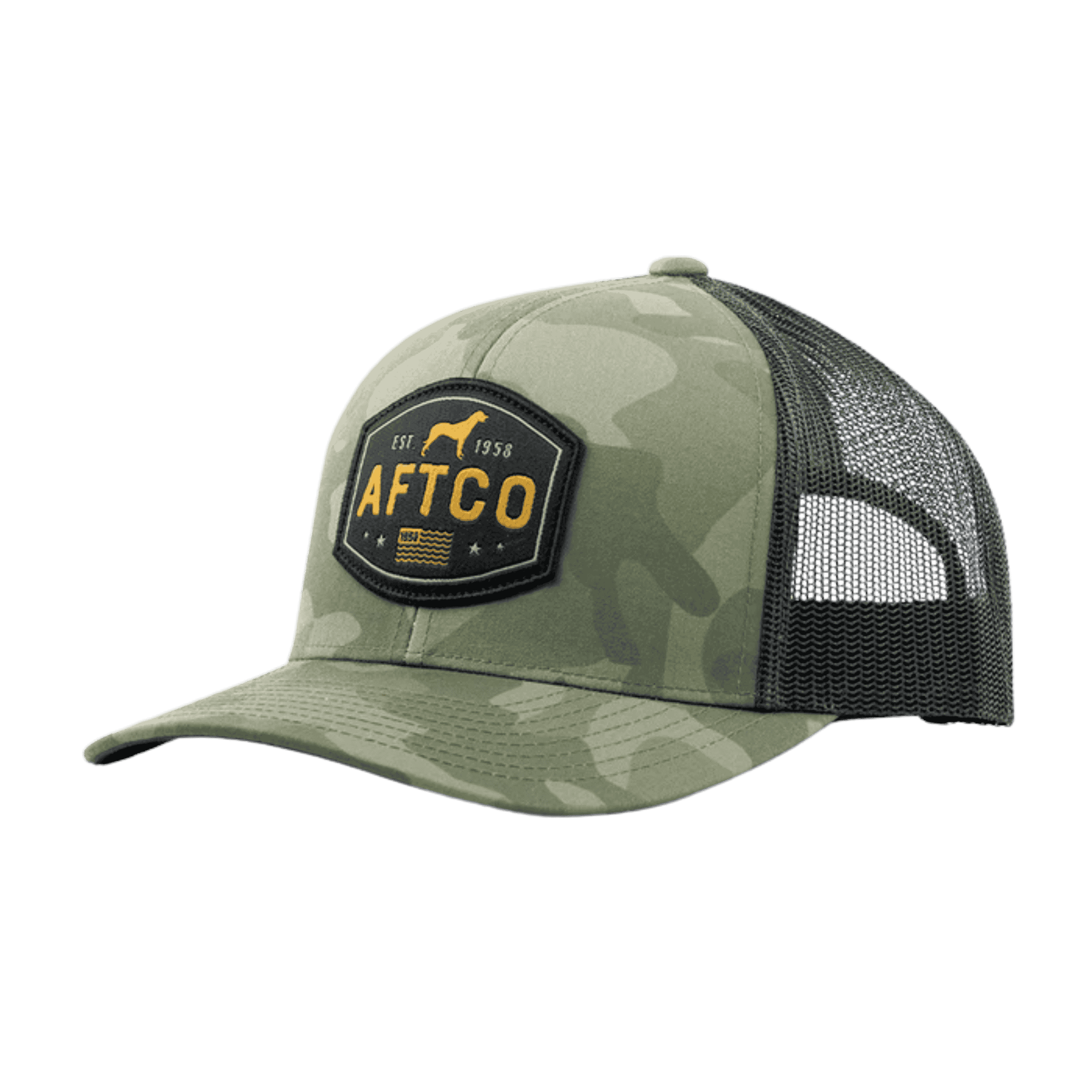 AFTCO Best Friend trucker hat in green OG camo
