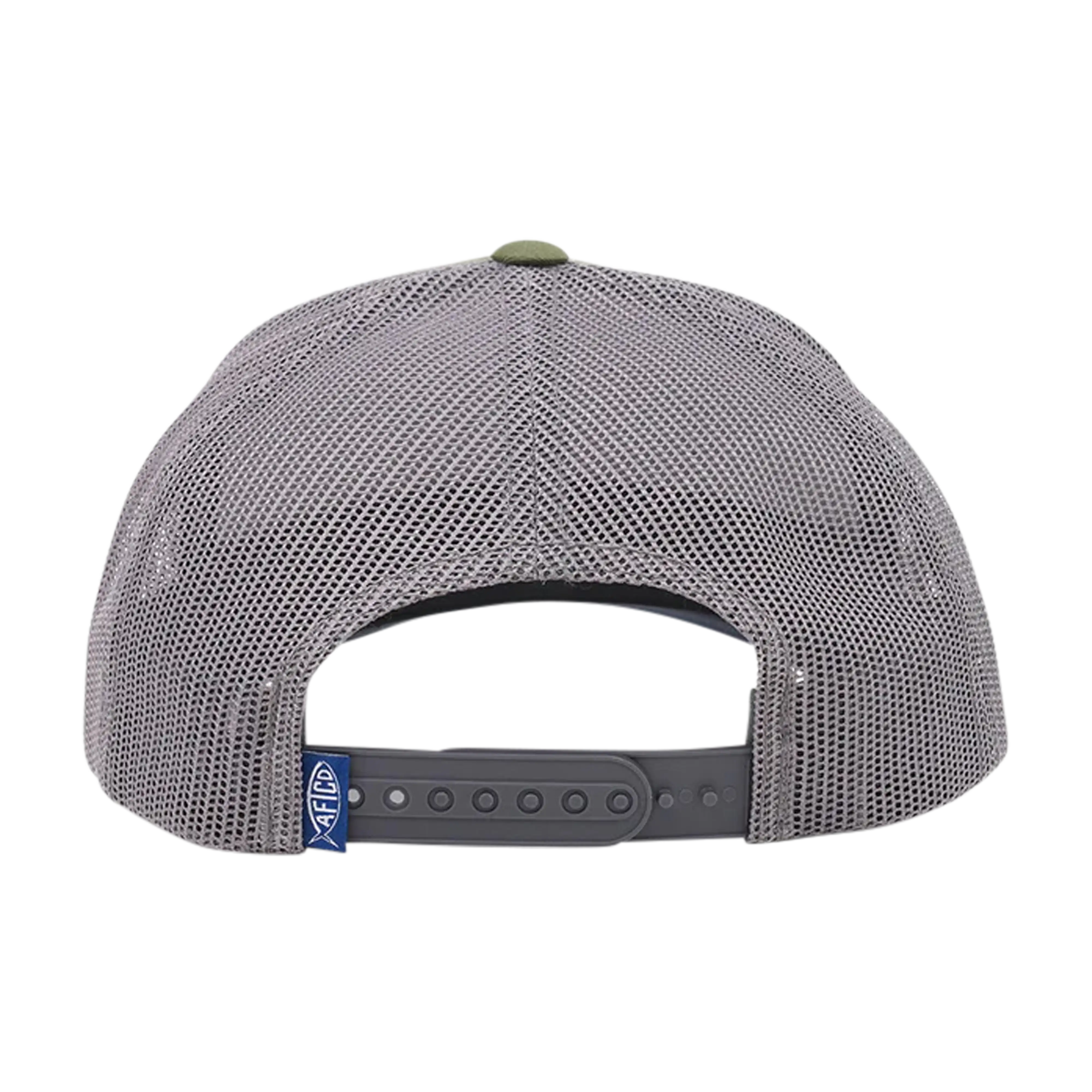 AFTCO Canton leather patch trucker hat in Olive - back