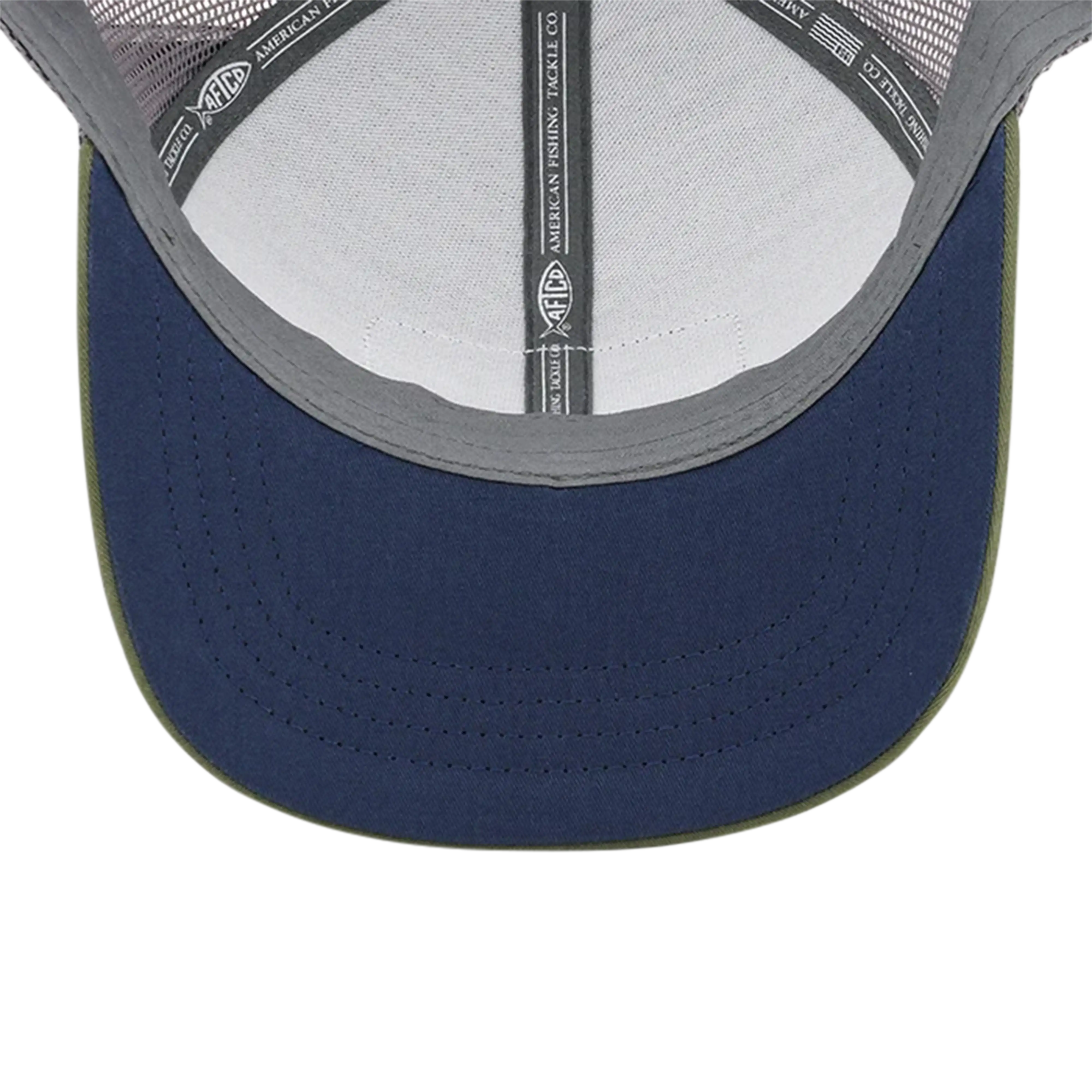 AFTCO Canton leather patch trucker hat in Olive - bill