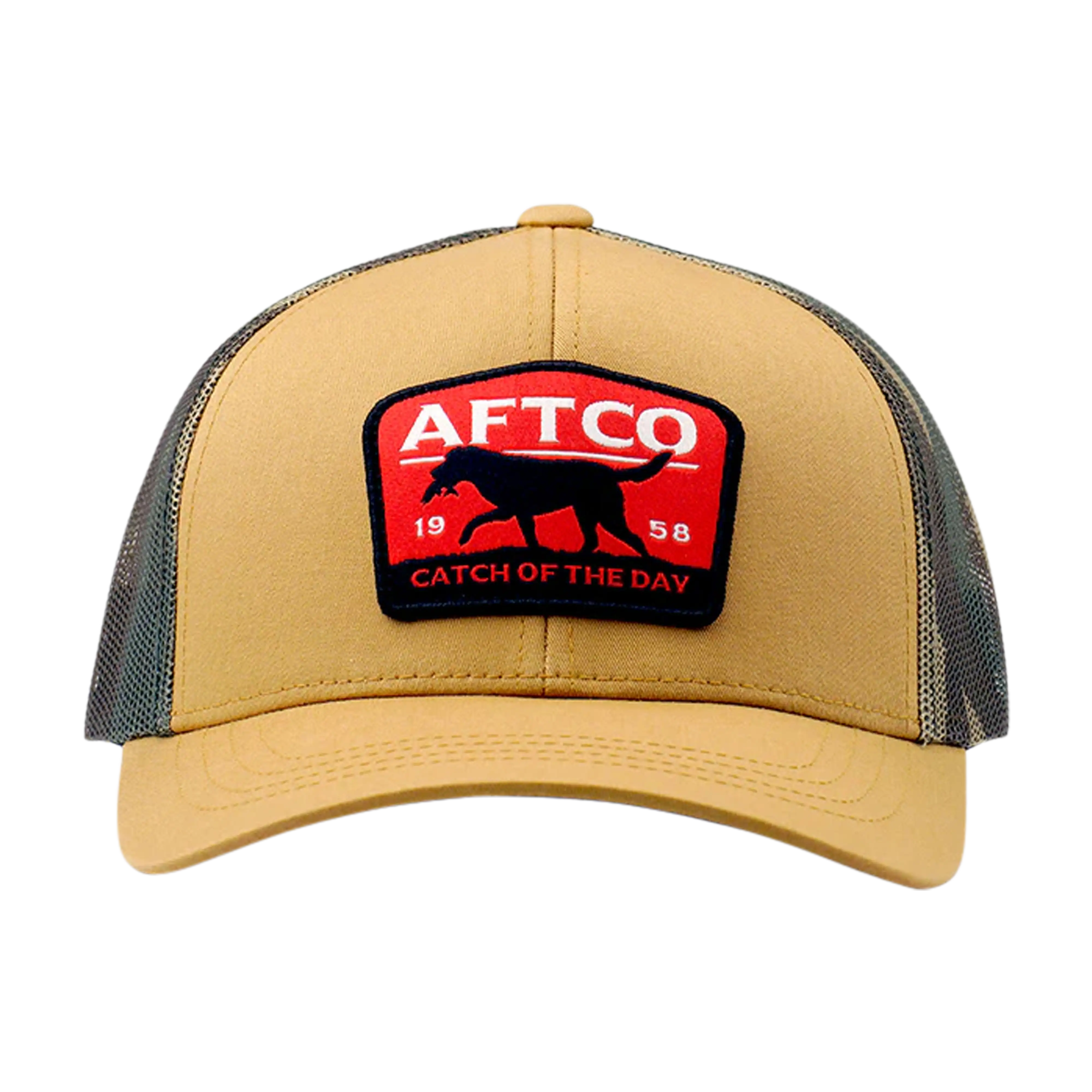 AFTCO Fetch low profile trucker hat in Dark Sand - front