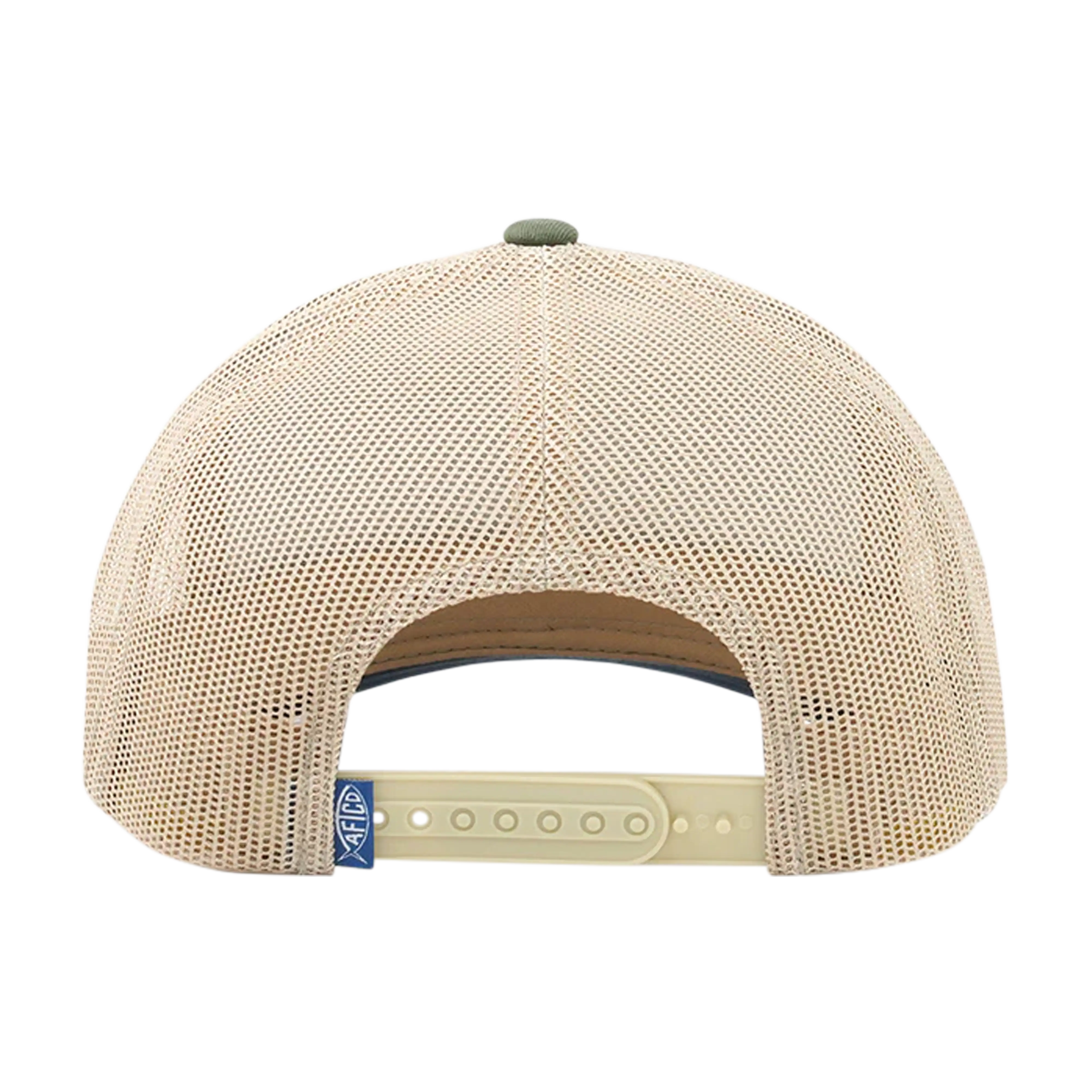 AFTCO Lemonade leather trucker hat in Olive - back