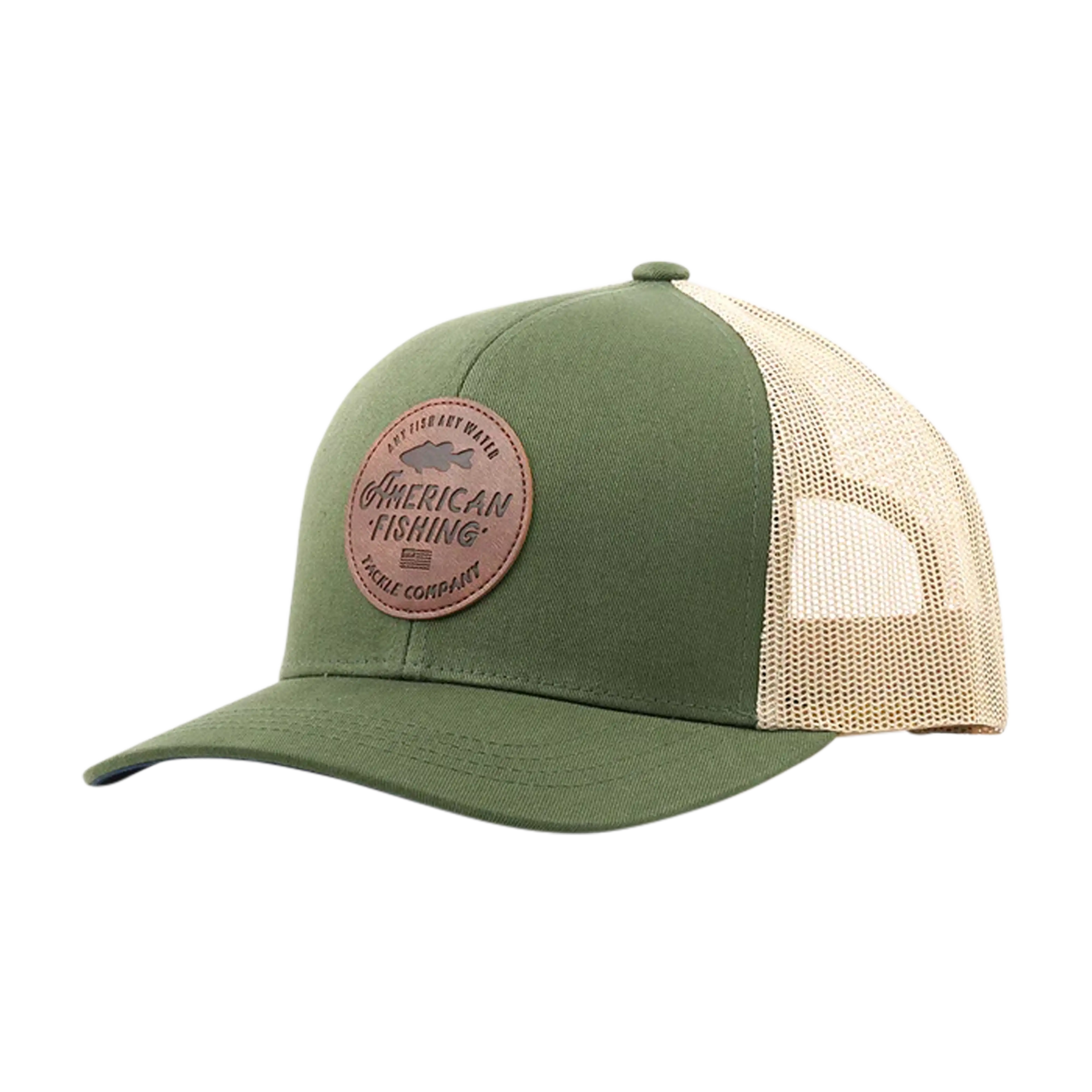 AFTCO Lemonade leather trucker hat in Olive