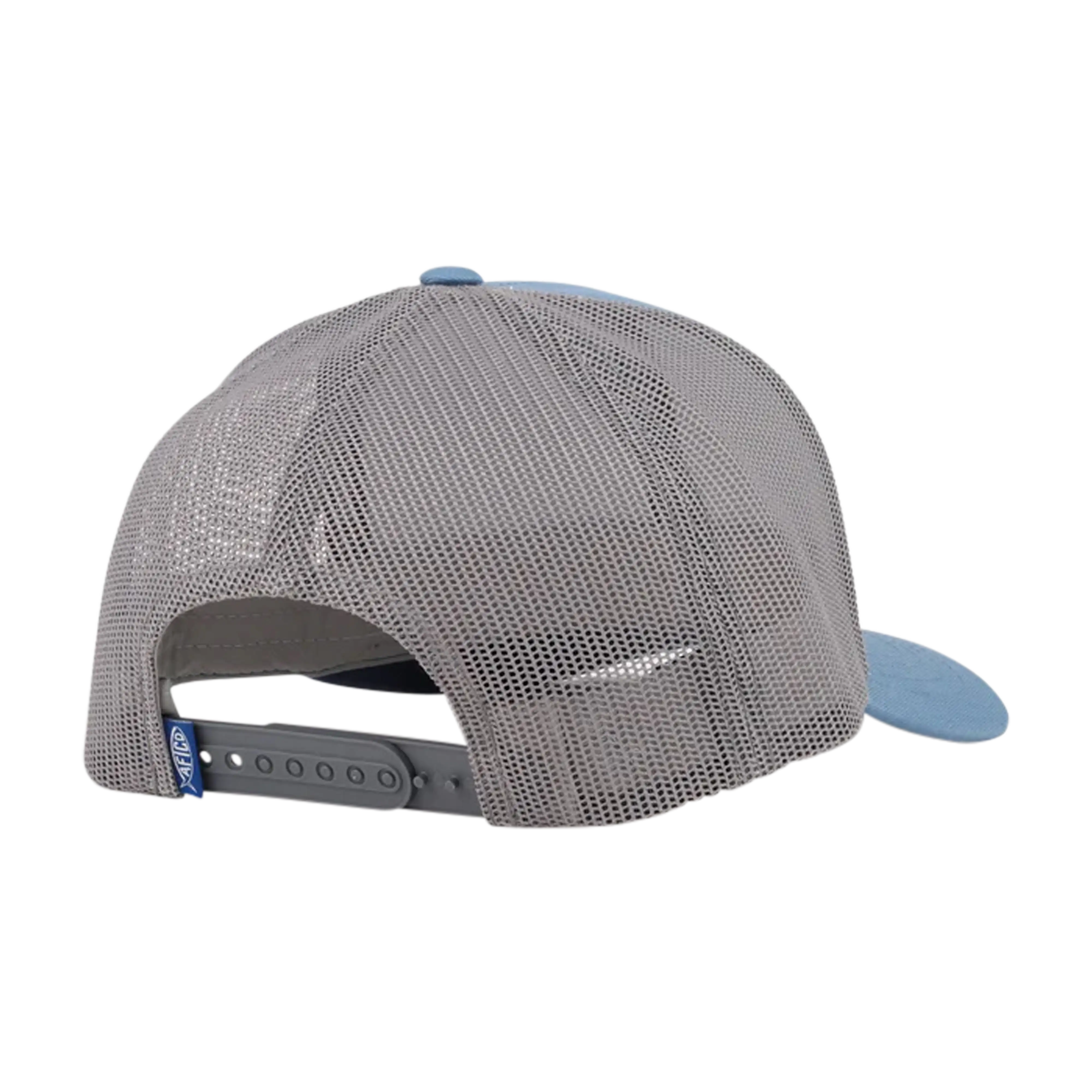 AFTCO Lemonade leather trucker hat in Slate Blue - back