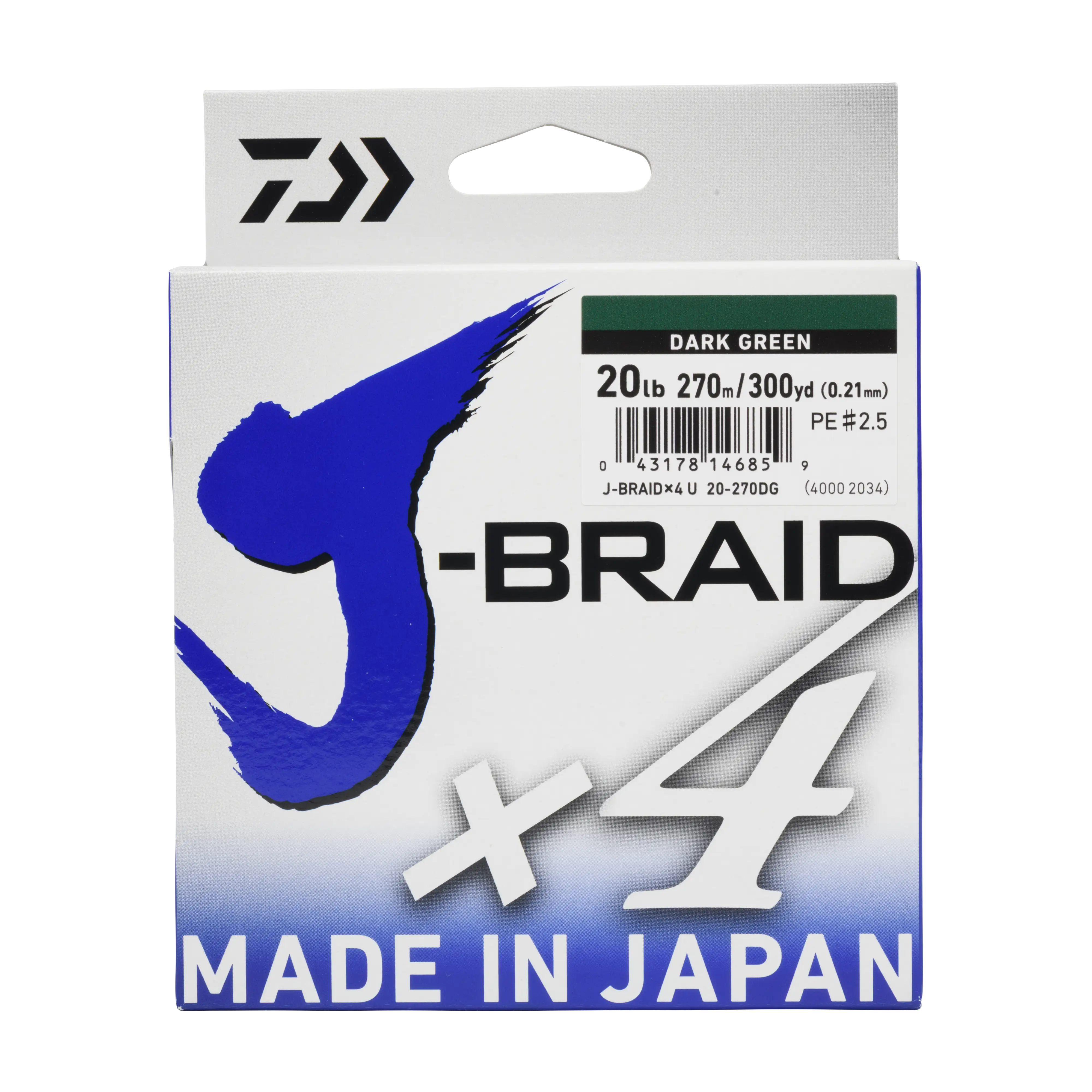 Daiwa J-Braid X4 Braided Fishing Line Dark Green - 300 yards