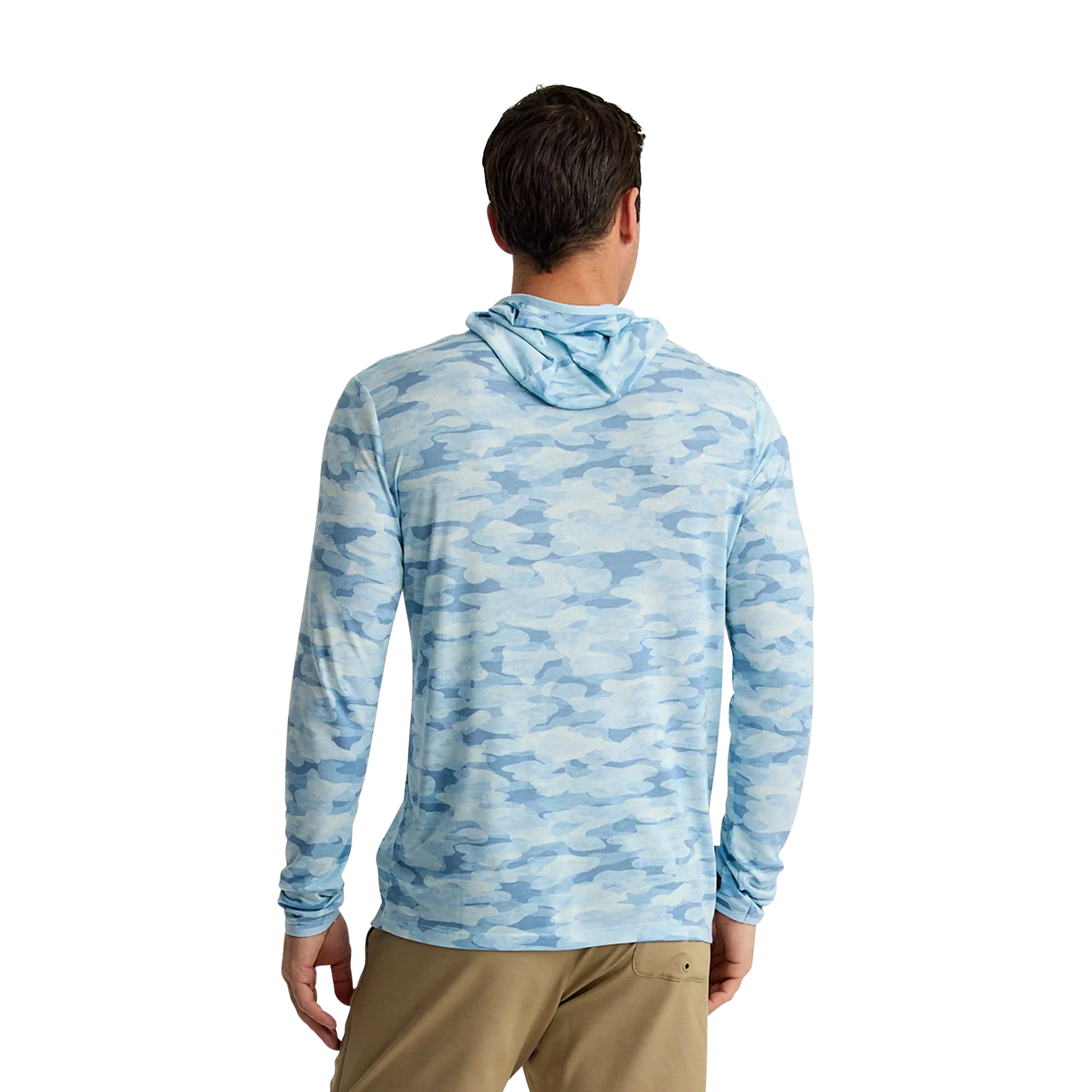 Free Fly Men's Bamboo Lightweight hoodie in Seasmoke Camo Surf Blue - back