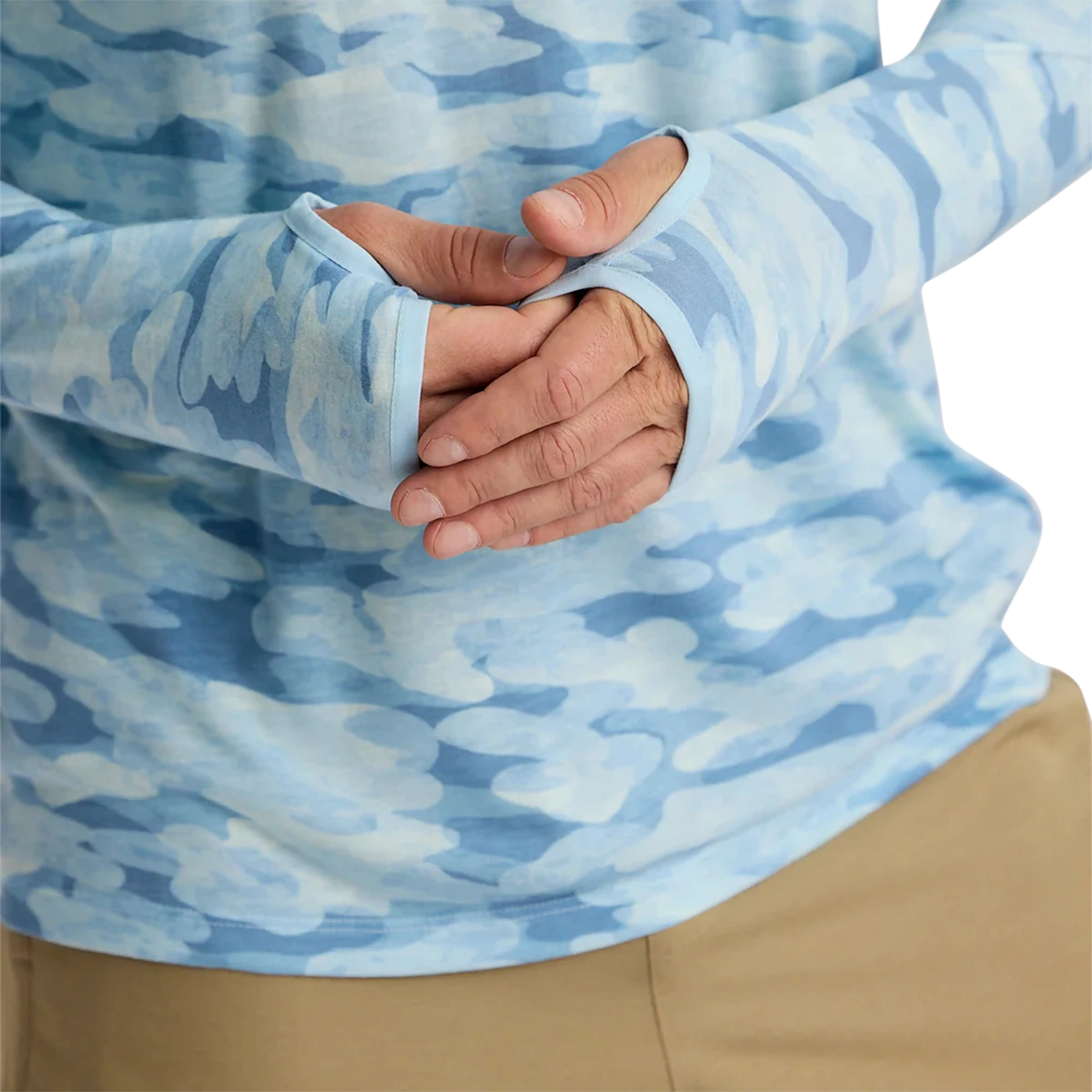 Free Fly Men's Bamboo Lightweight hoodie in Seasmoke Camo Surf Blue - cuff