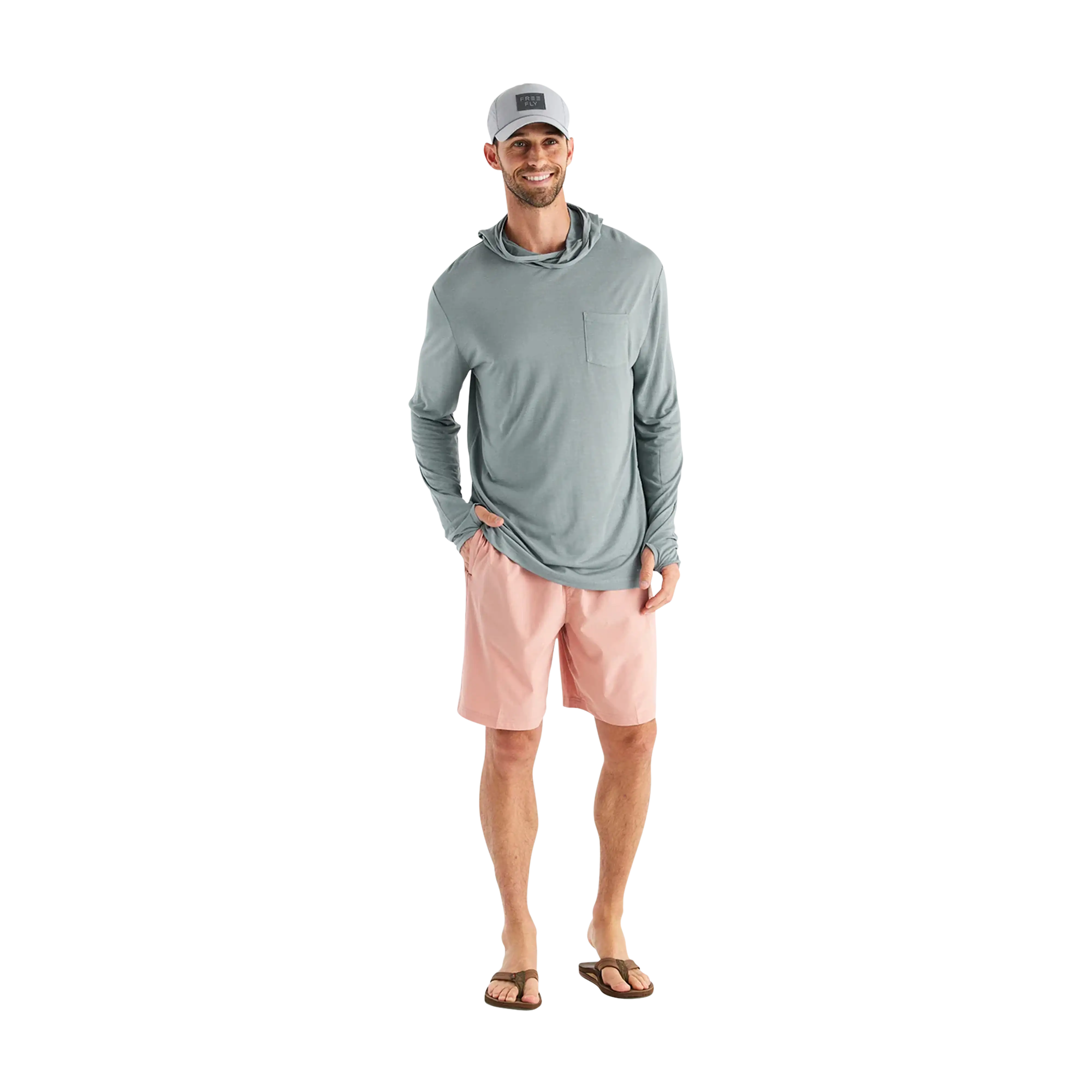 Free Fly Men's Bamboo Lightweight hoodie in Slate - model