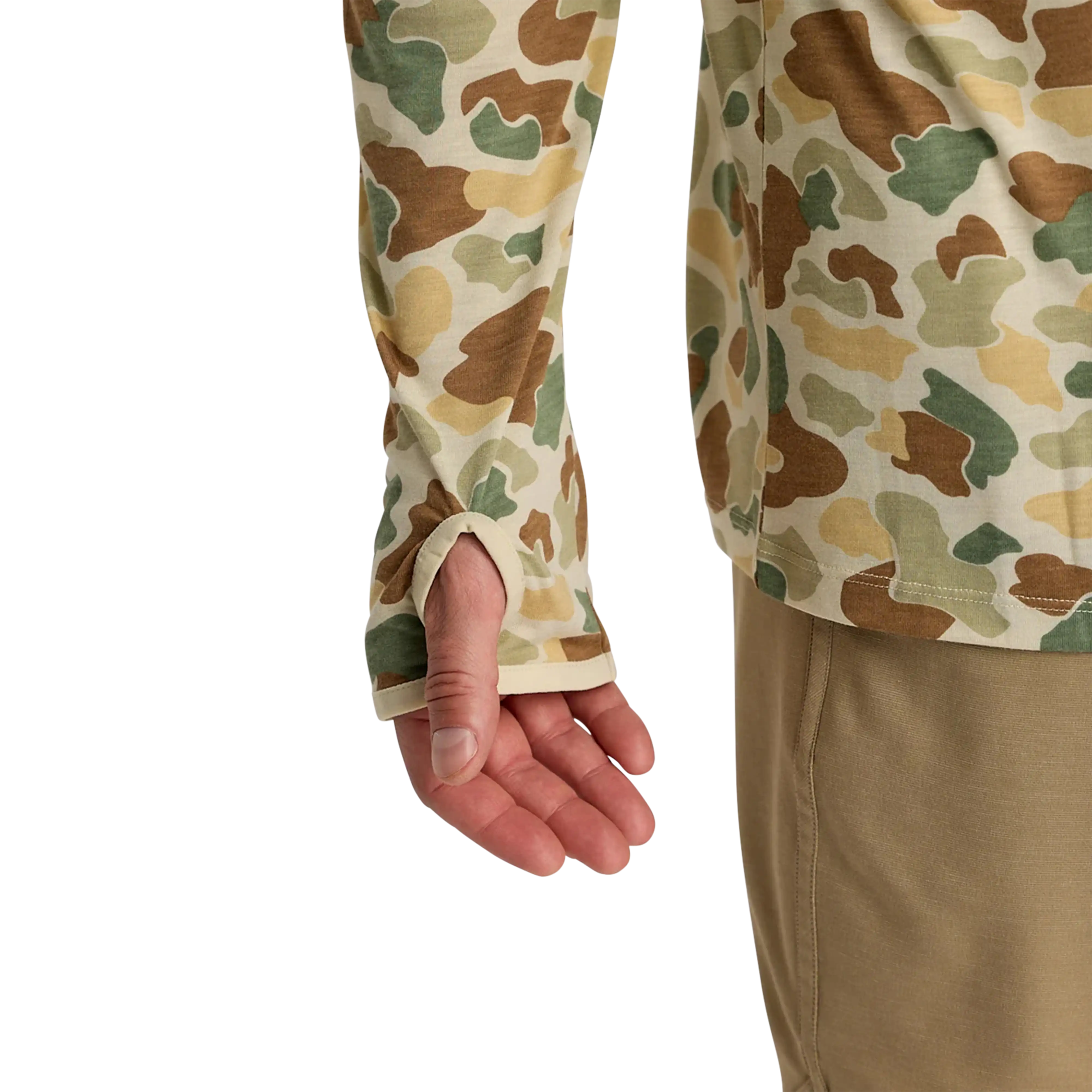 Free Fly Men's Bamboo Lightweight hoodie in Vintage Camo - cuff