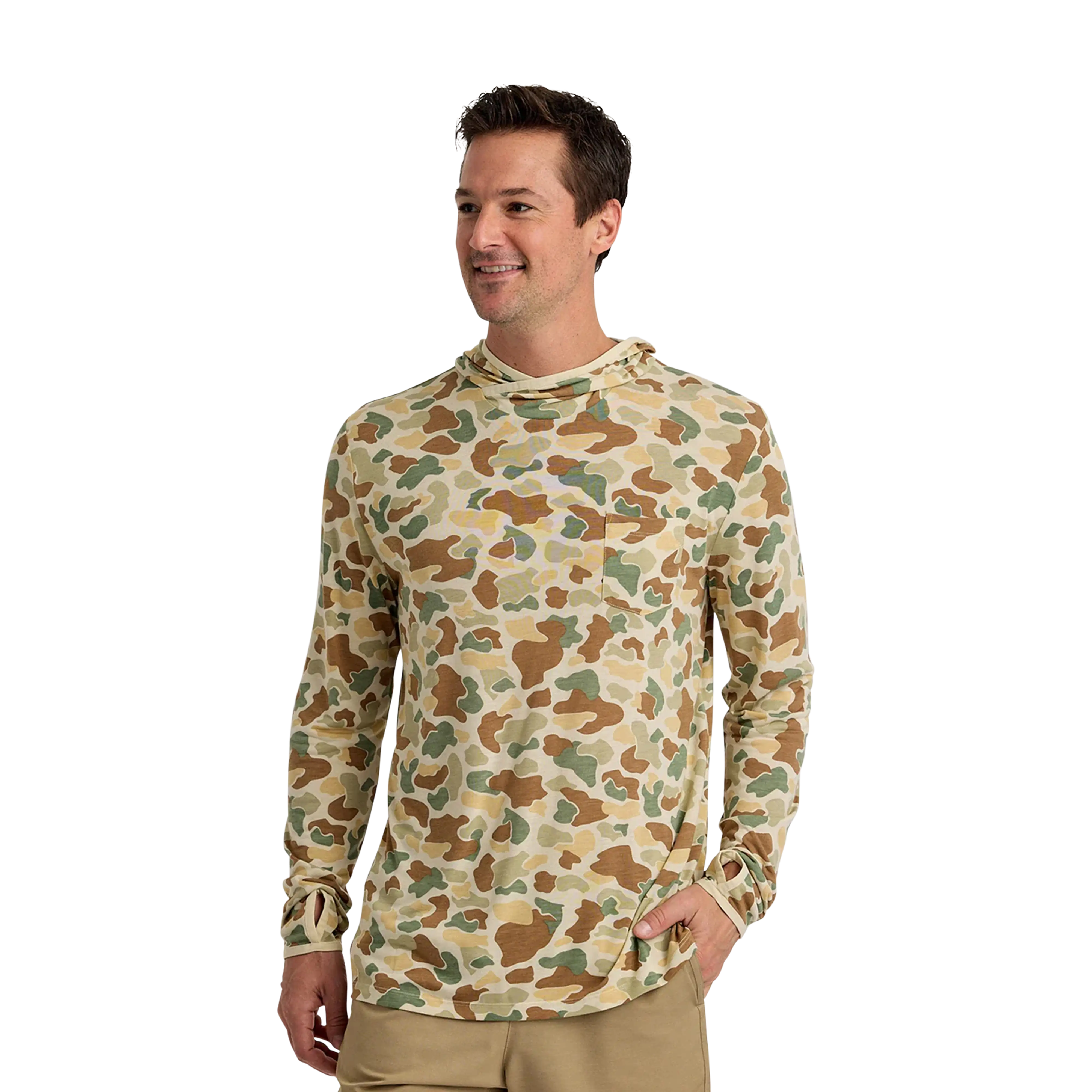 Free Fly Men's Bamboo Lightweight hoodie in Vintage Camo