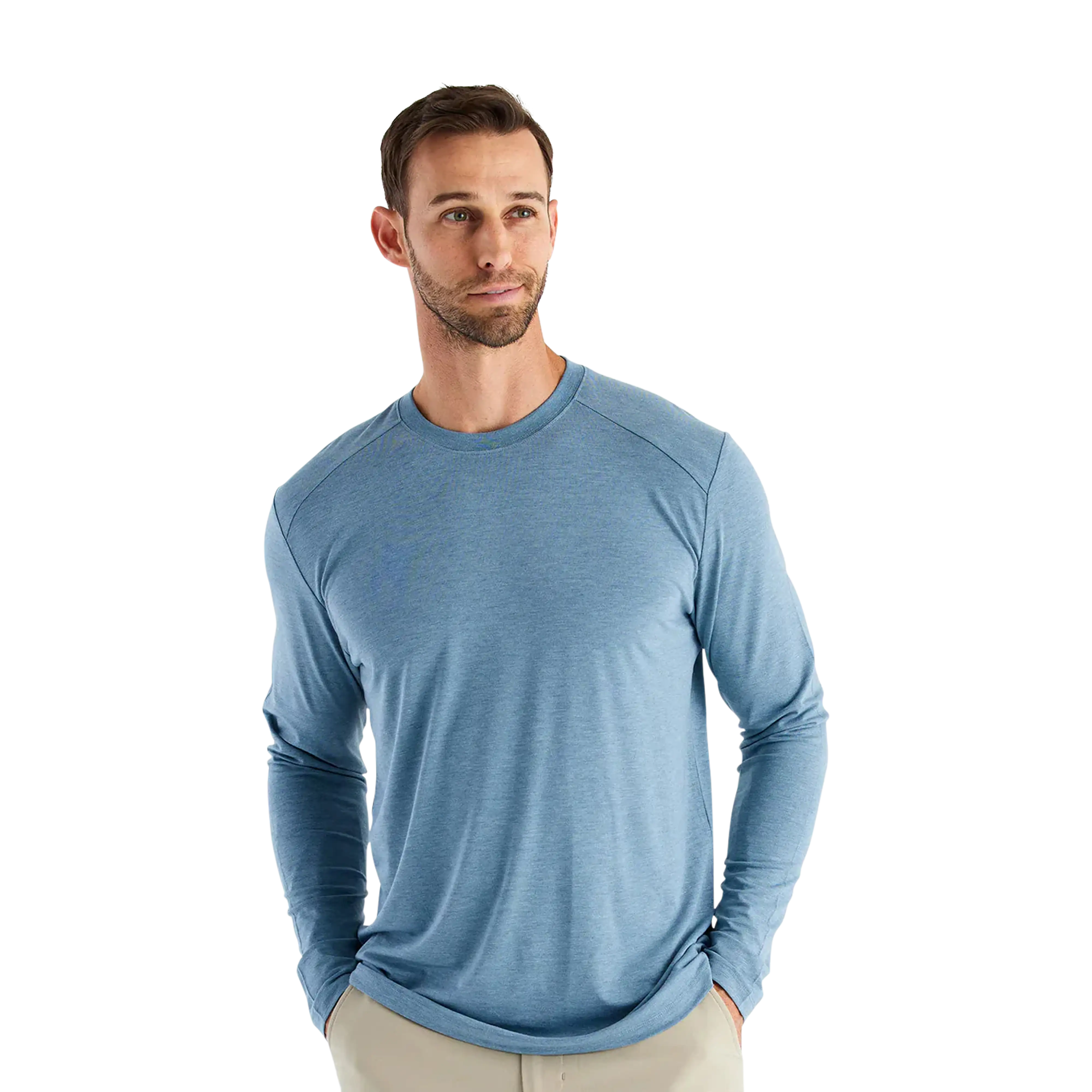 Free Fly Men's Bamboo Shade long sleeve in Heather Slate Blue