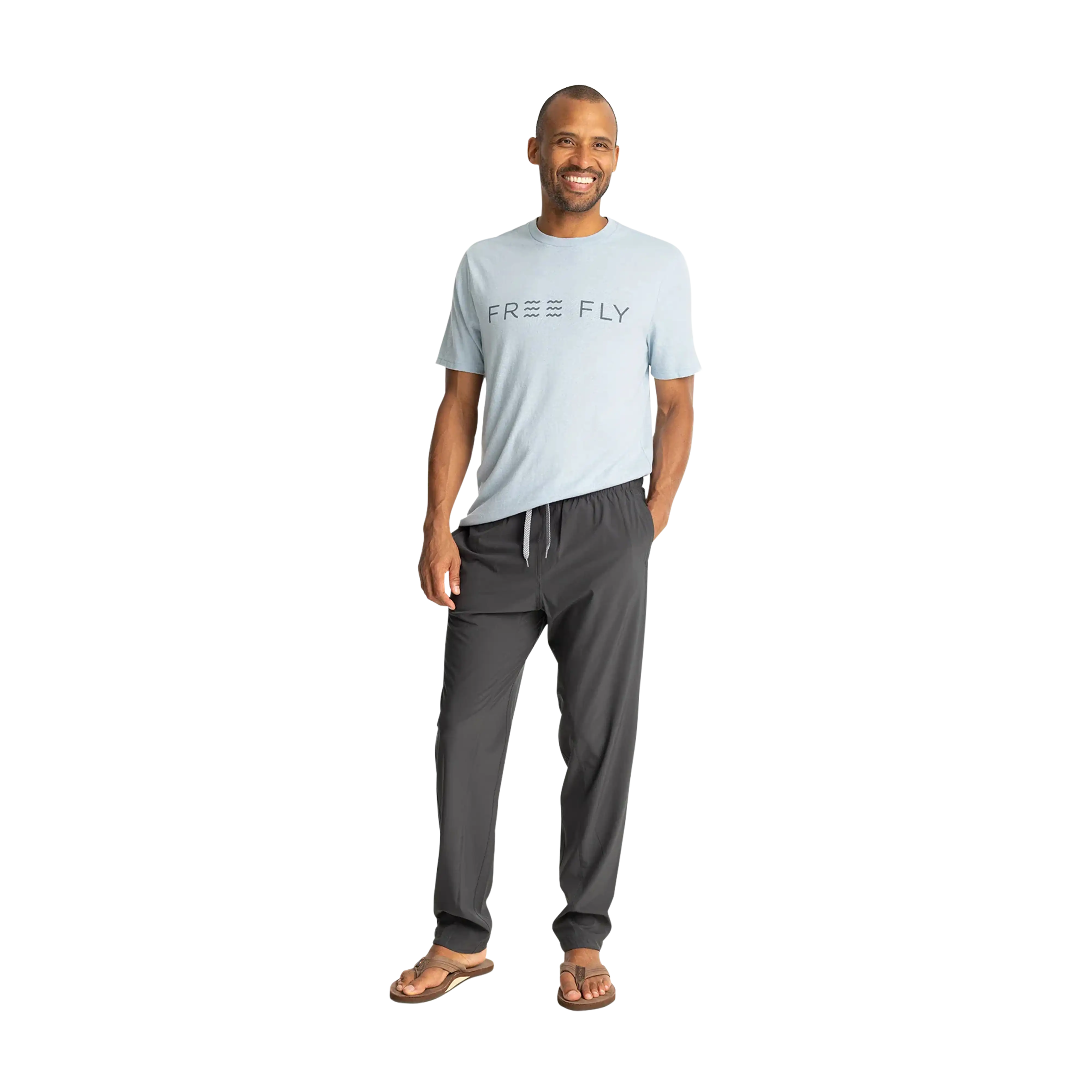 Free Fly Men's Breeze pants in Black Sand - model