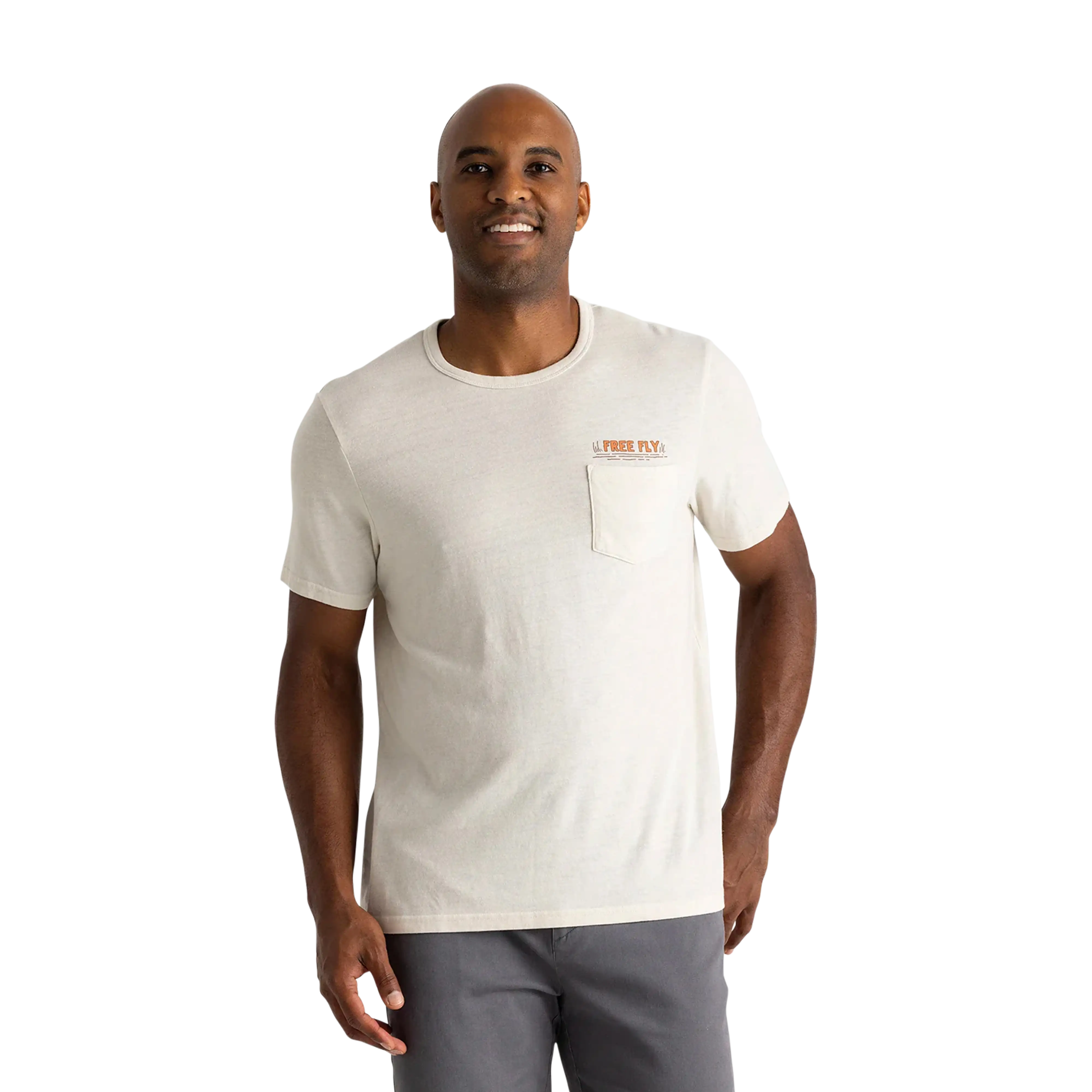 Free Fly Men's Lazy Tides pocket tee in Heather Birch