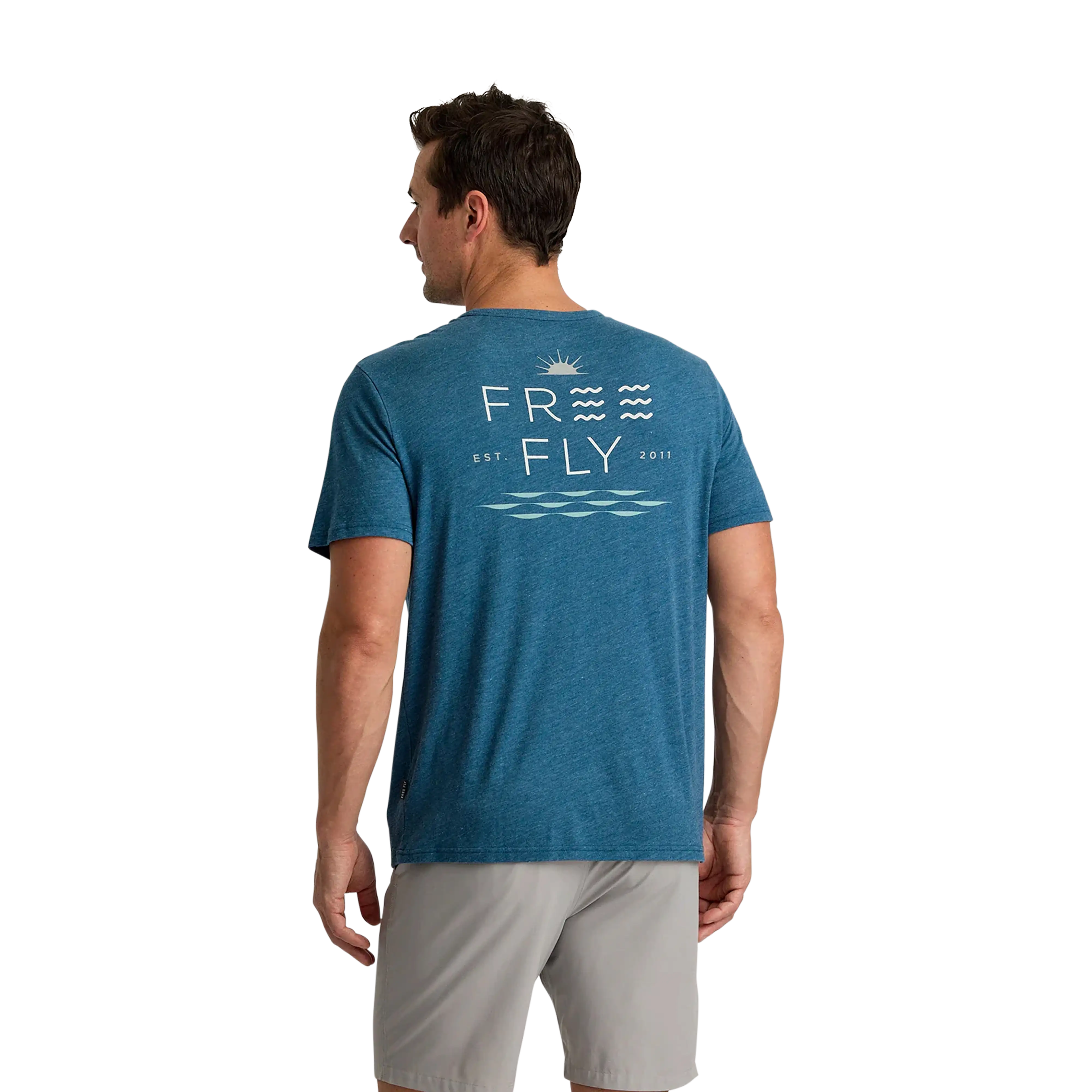 Free Fly Salt Sun pocket tee in Heather Legion Blue - Back