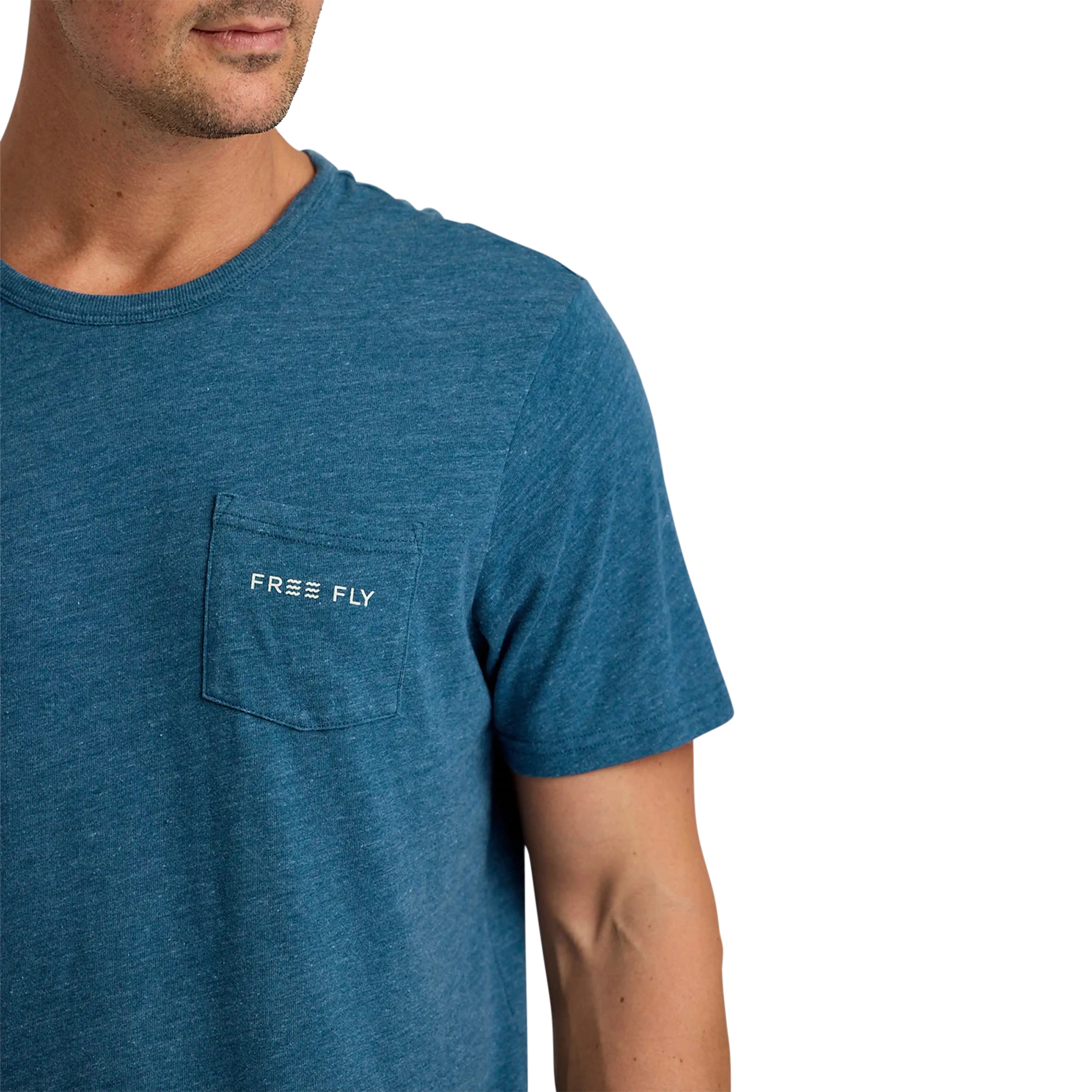 Free Fly Salt Sun pocket tee in Heather Legion Blue - logo