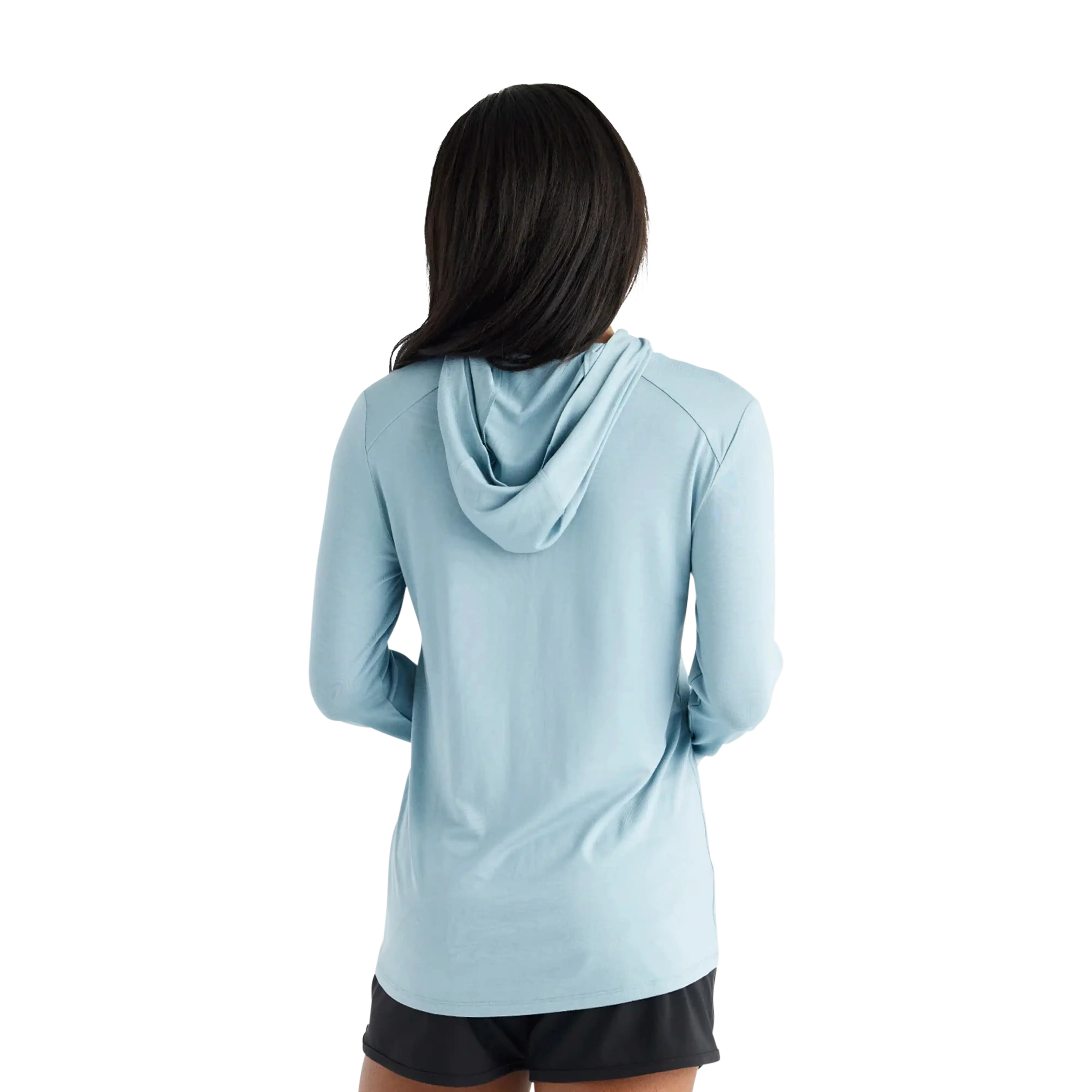 Free Fly Women's Bamboo Shade hoodie in Ocean Mist Hood - back