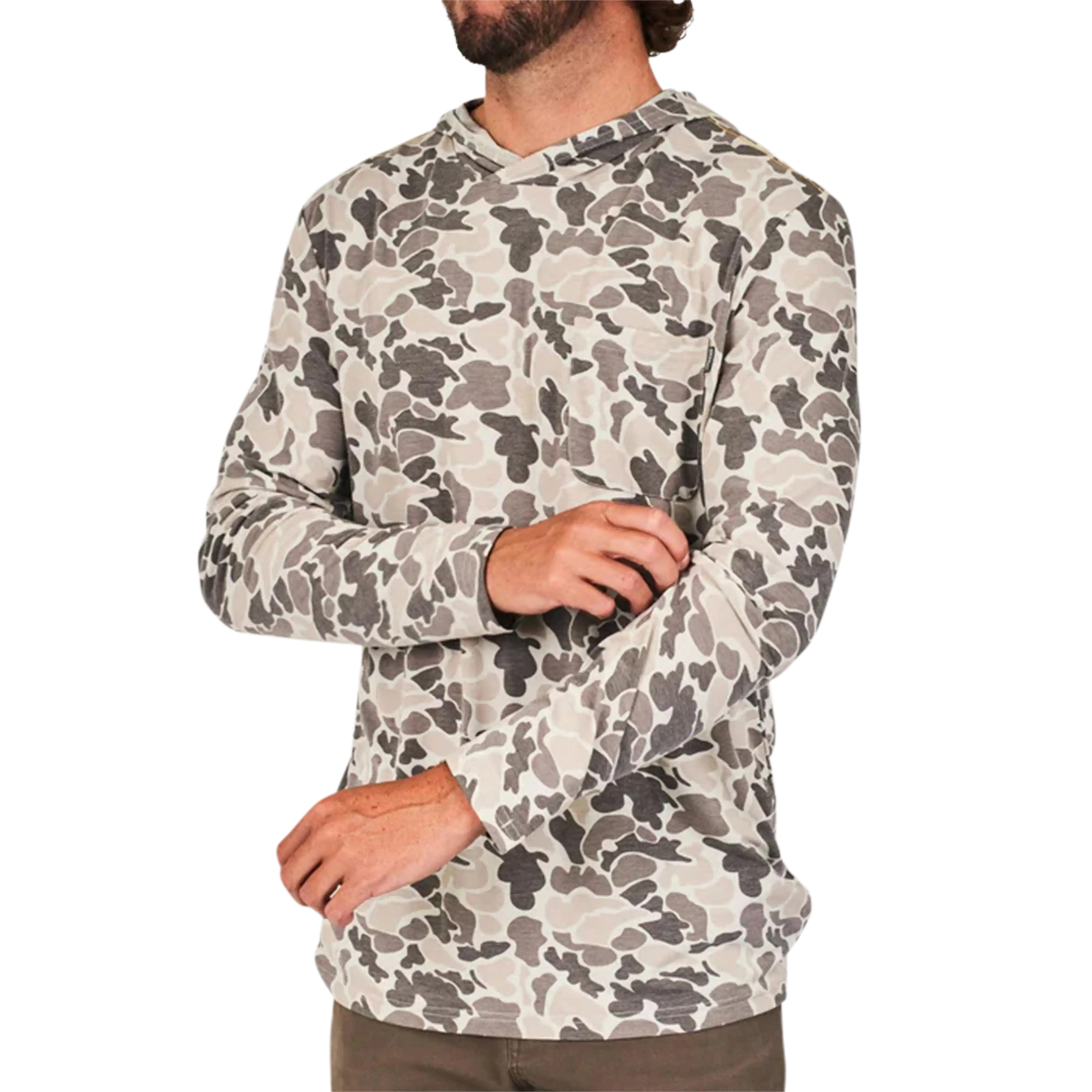 Marsh Wear Buxton Hagood tech hood in Stone Mallard Camo - front