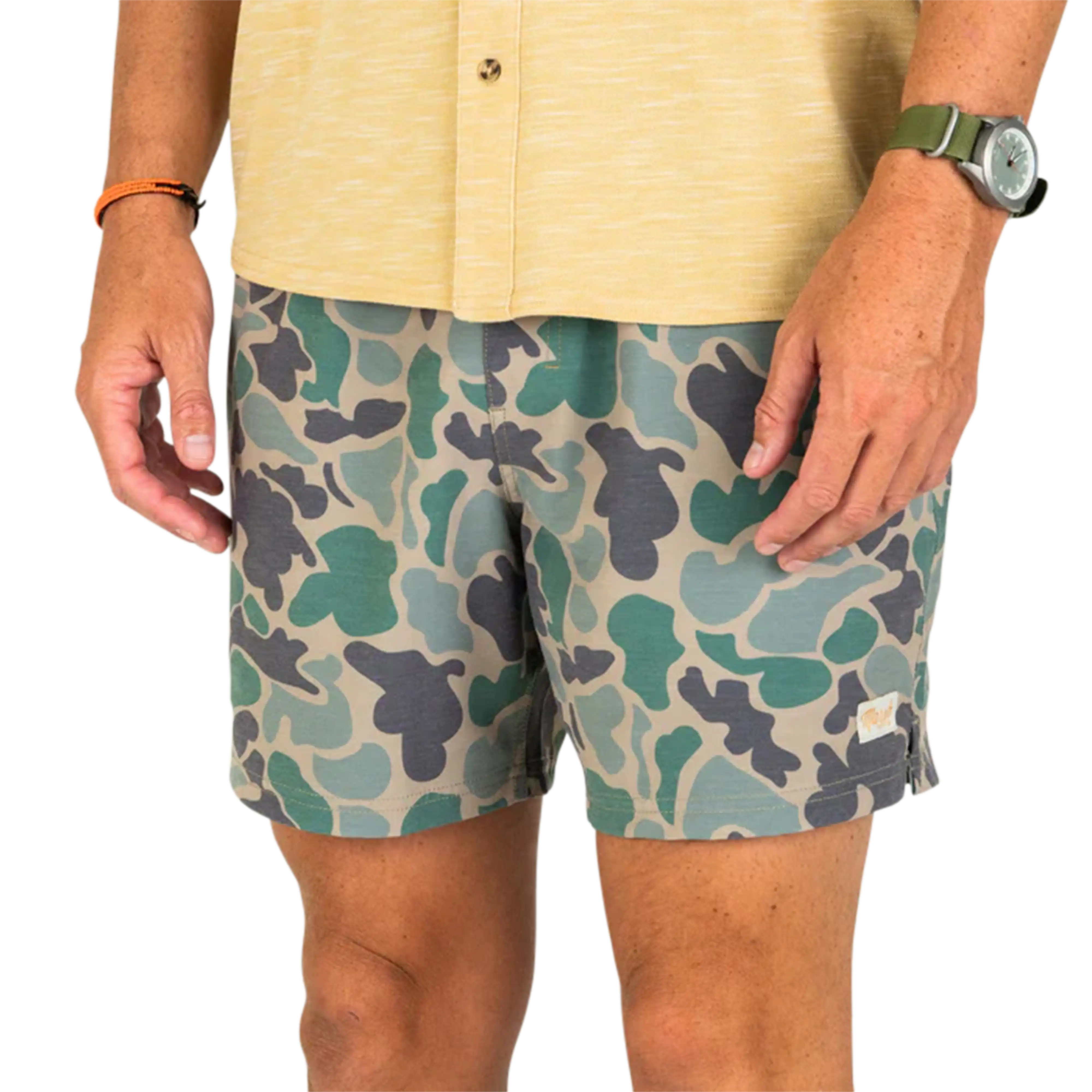 Marsh Wear Fulton 6-inch volley shorts in Green Mallard Camo - front