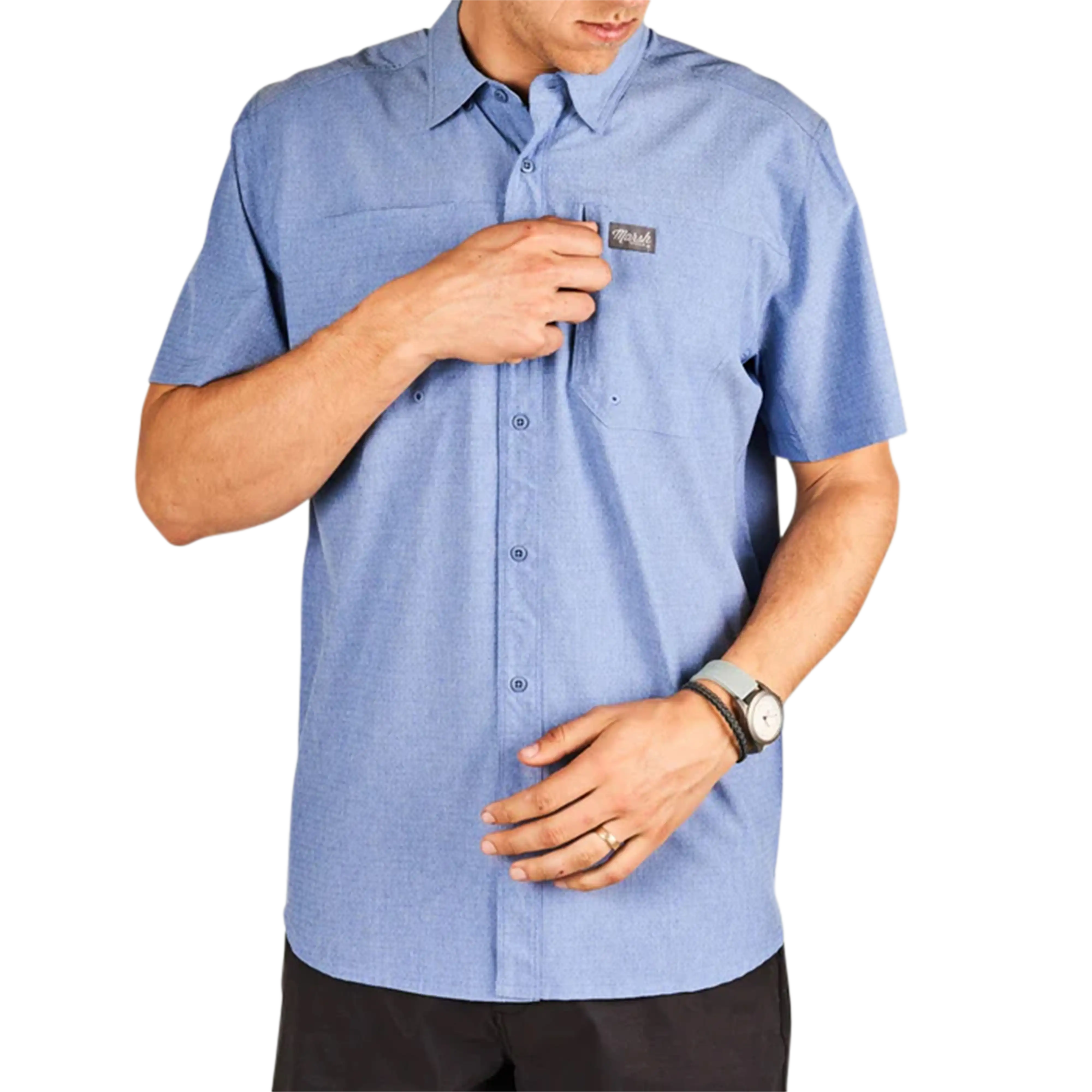 Marsh Wear Lenwood tech short sleeve shirt in Riviera Blue - front