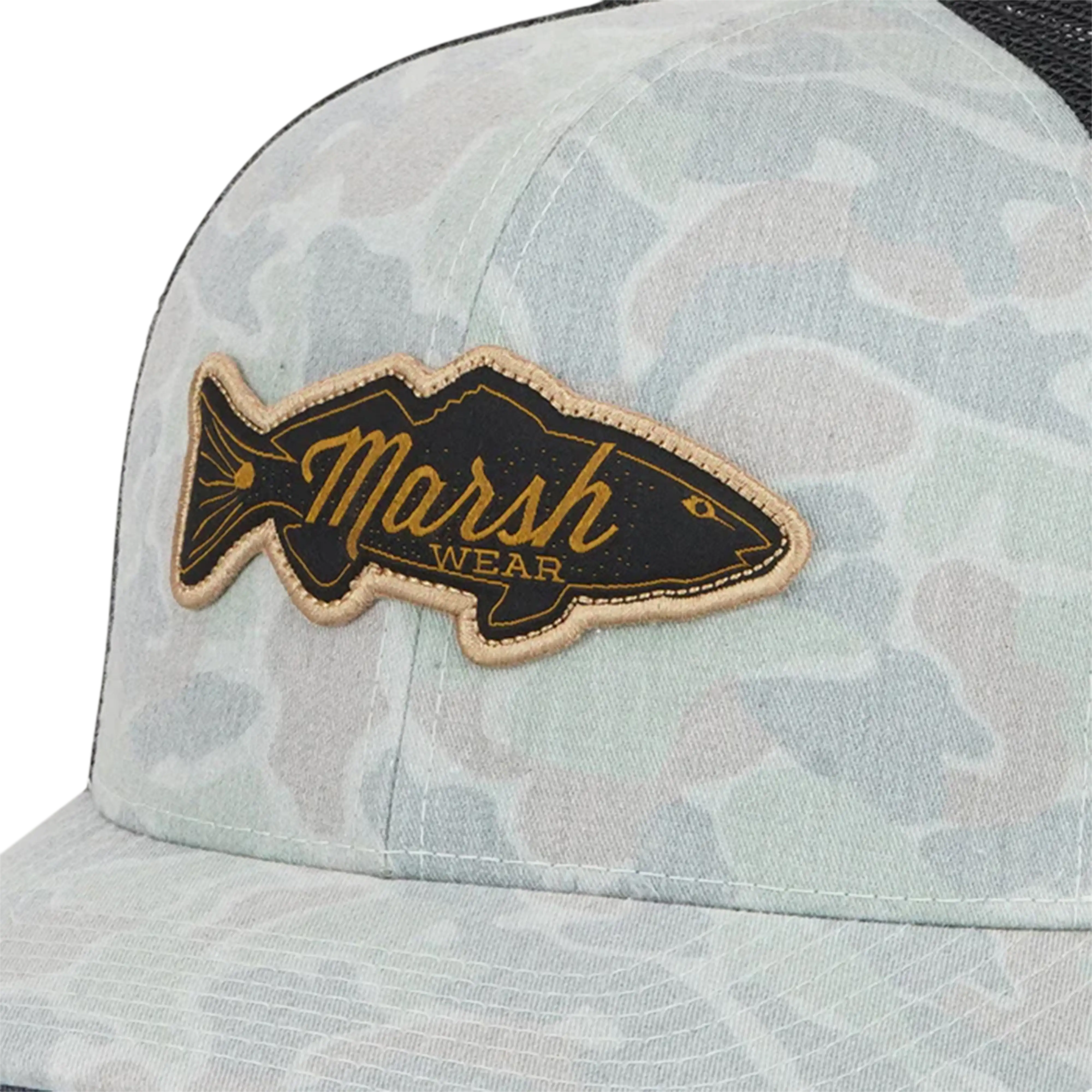 Marsh Wear Redfish logo trucker hat in Rock Copahee Camo - logo