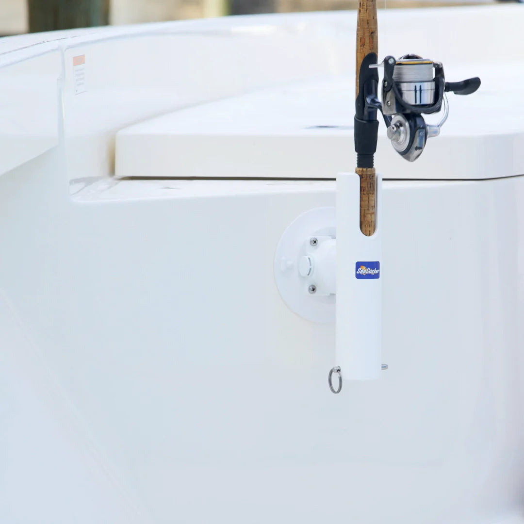 SeaSucker Single Rod Holder - White on Boat