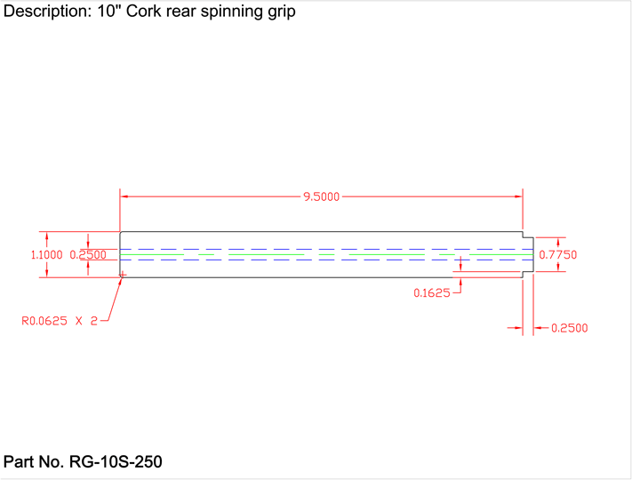 American Tackle Straight Rear Spinning Grips – Single Tenon (EVA or Cork)