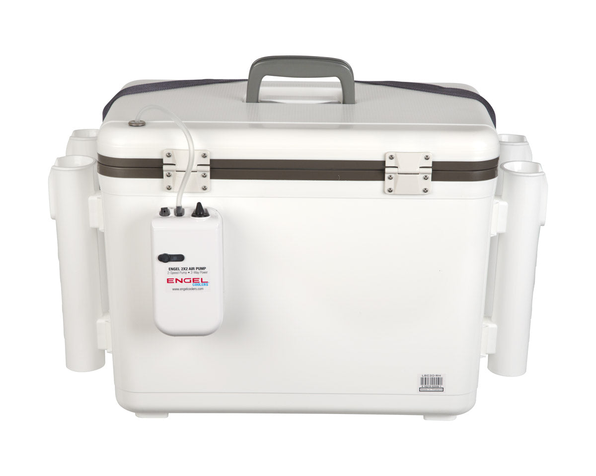 Engel 30 Qt. Live Bait Dry Box/Cooler w/ Rod Holders - White