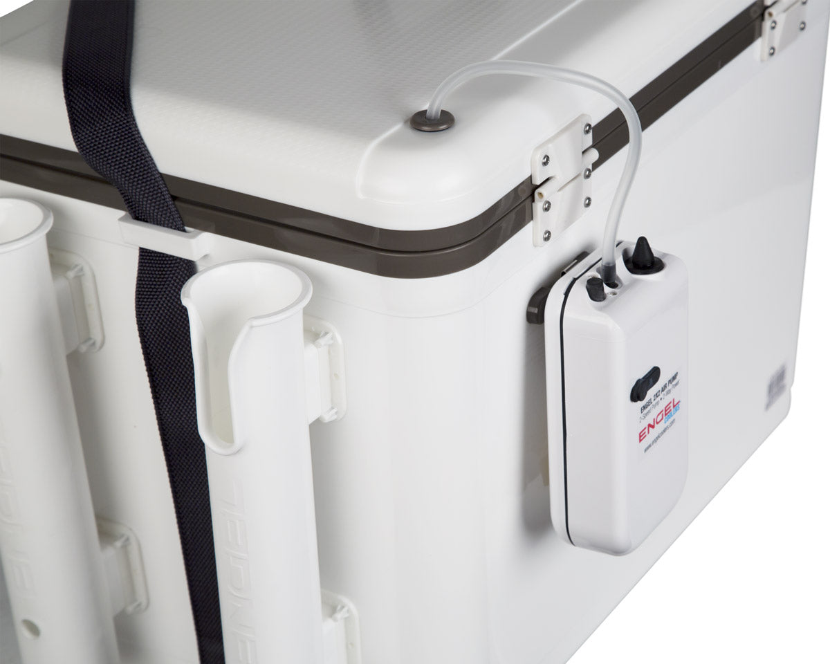 Engel 30 Qt. Live Bait Dry Box/Cooler w/ Rod Holders - White