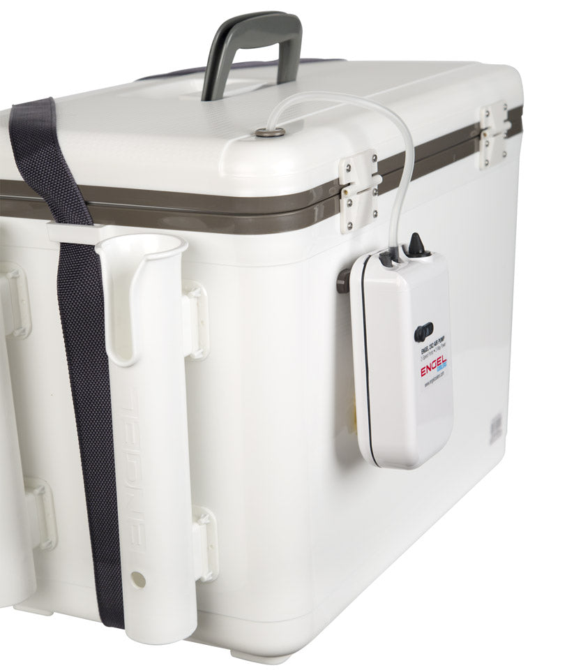 Engel 30 Qt. Live Bait Dry Box/Cooler w/ Rod Holders - White