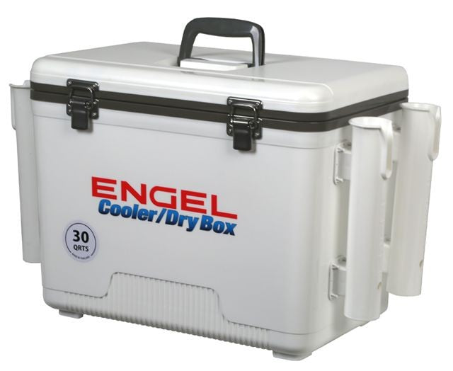 Engel 30 Qt. Cooler/Dry Box with Rod Holders - White
