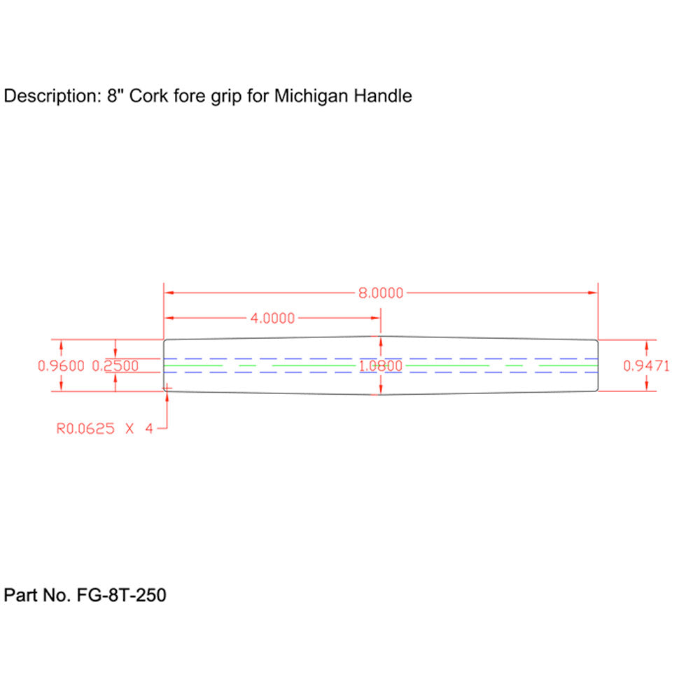American Tackle 8" Tapered Cork Foregrip for Michigan Handle – Super Grade
