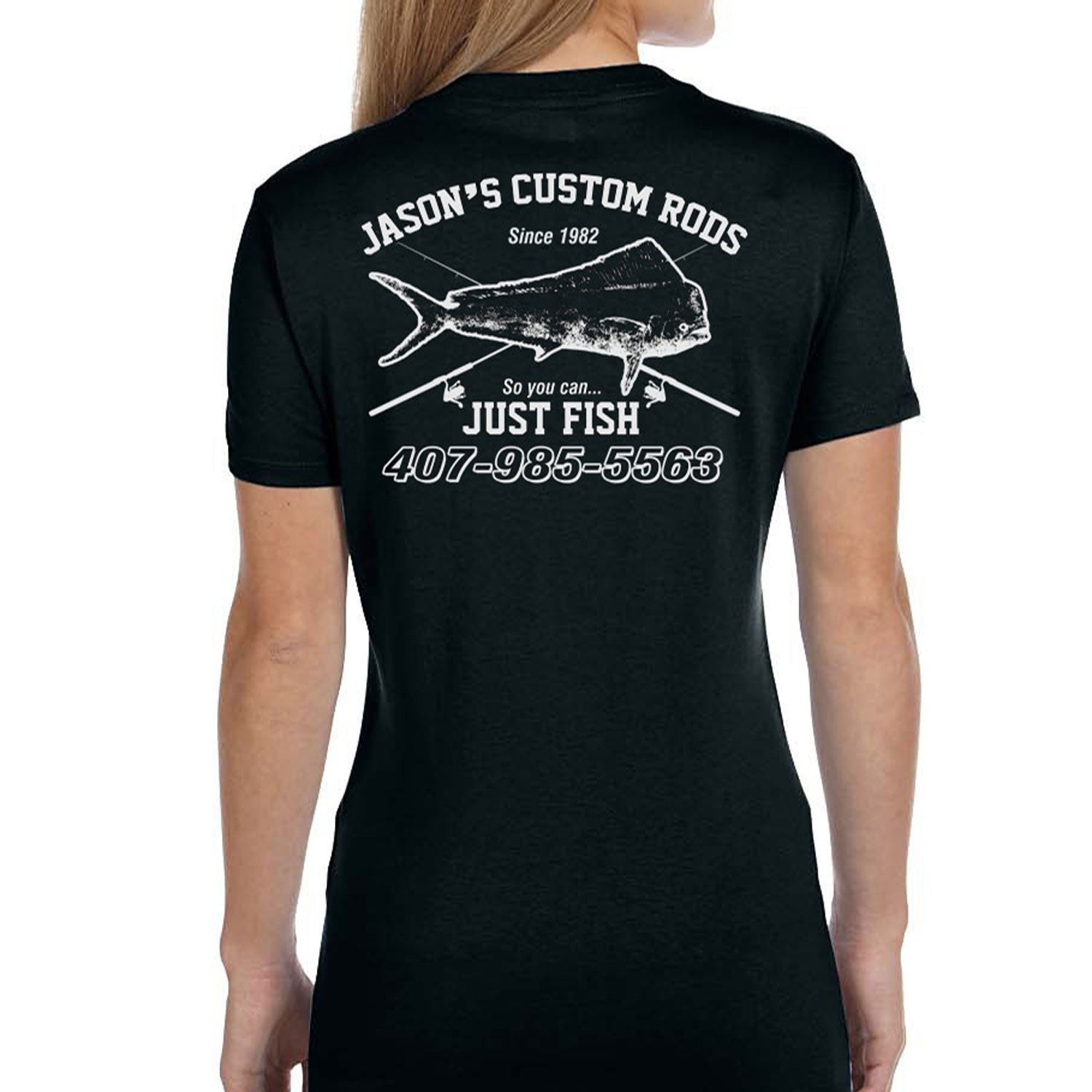 Women's Custom T-Shirt: Vintage Distressed Fish and Rods