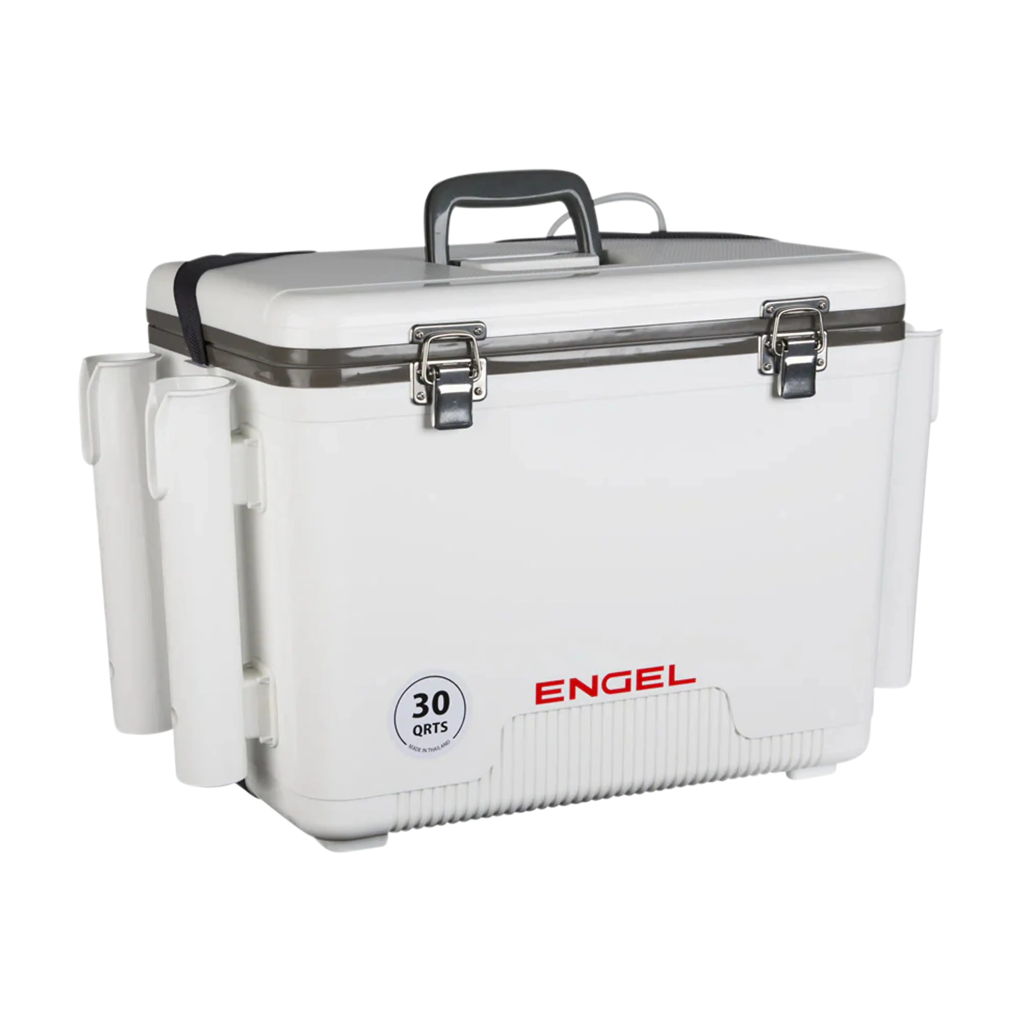 Engel 30 Qt. Live Bait Dry Box/Cooler w/ Rod Holders - White