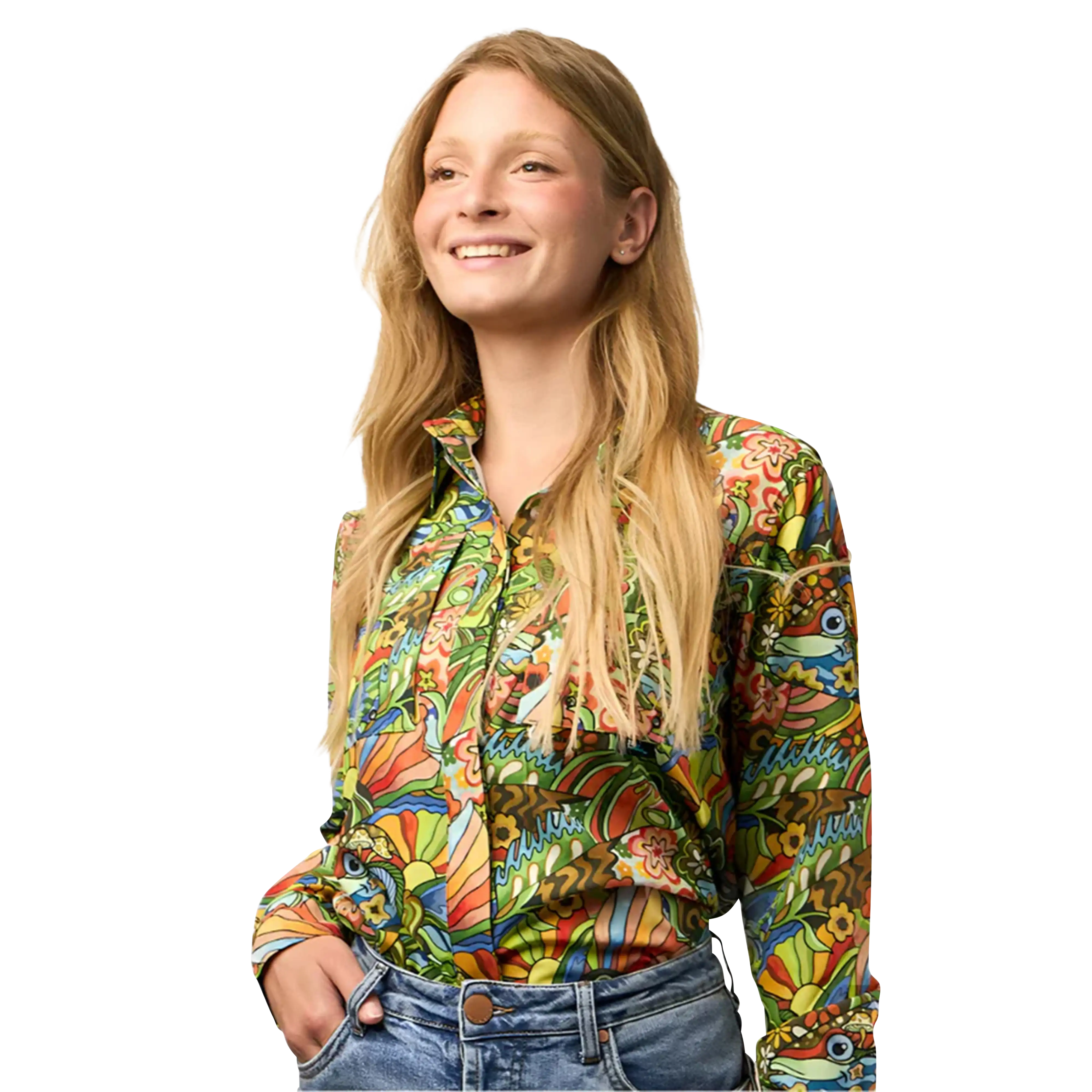 Fishe Women’s Tunic Long Sleeve Fishing Shirt Boho Bass