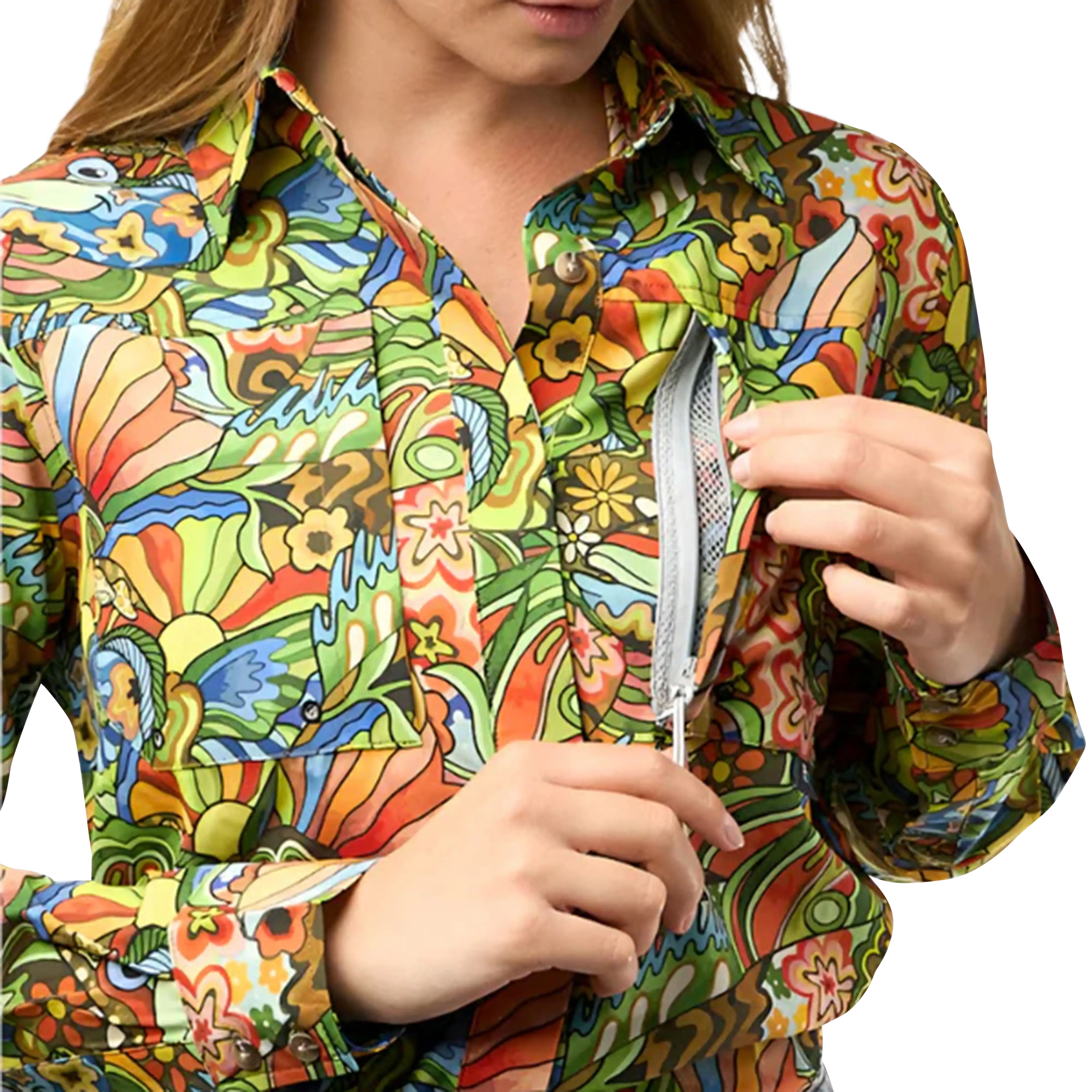Fishe Women’s Tunic Long Sleeve Fishing Shirt Boho Bass
