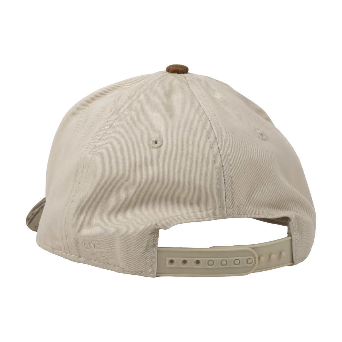 Mud Hole Hat Embroidered Two Tone, cream top and woodland camo bill