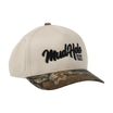 Mud Hole Hat Embroidered Two Tone, cream top and woodland camo bill