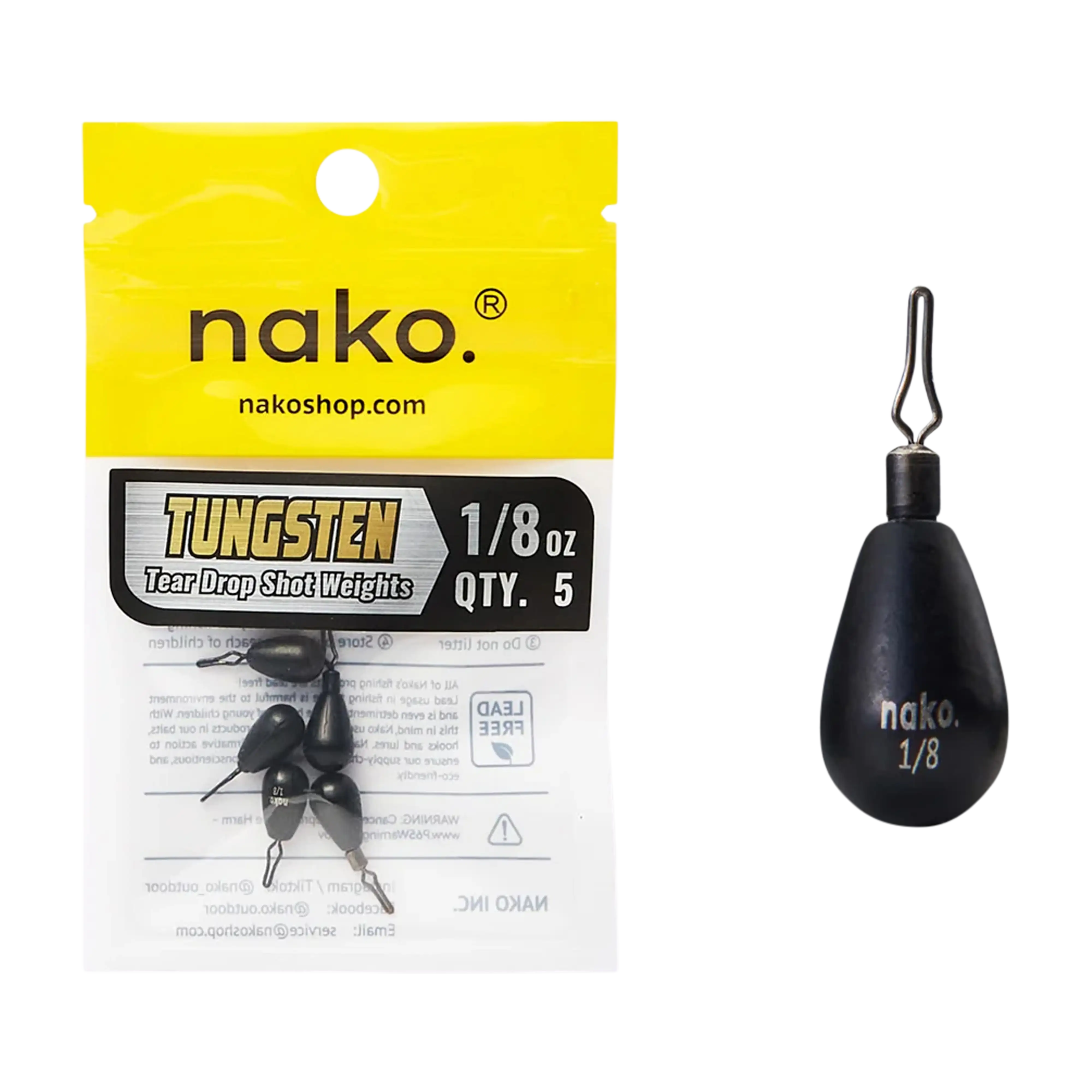 Nako Tungsten Tear Drop Shot Weights - 5pk