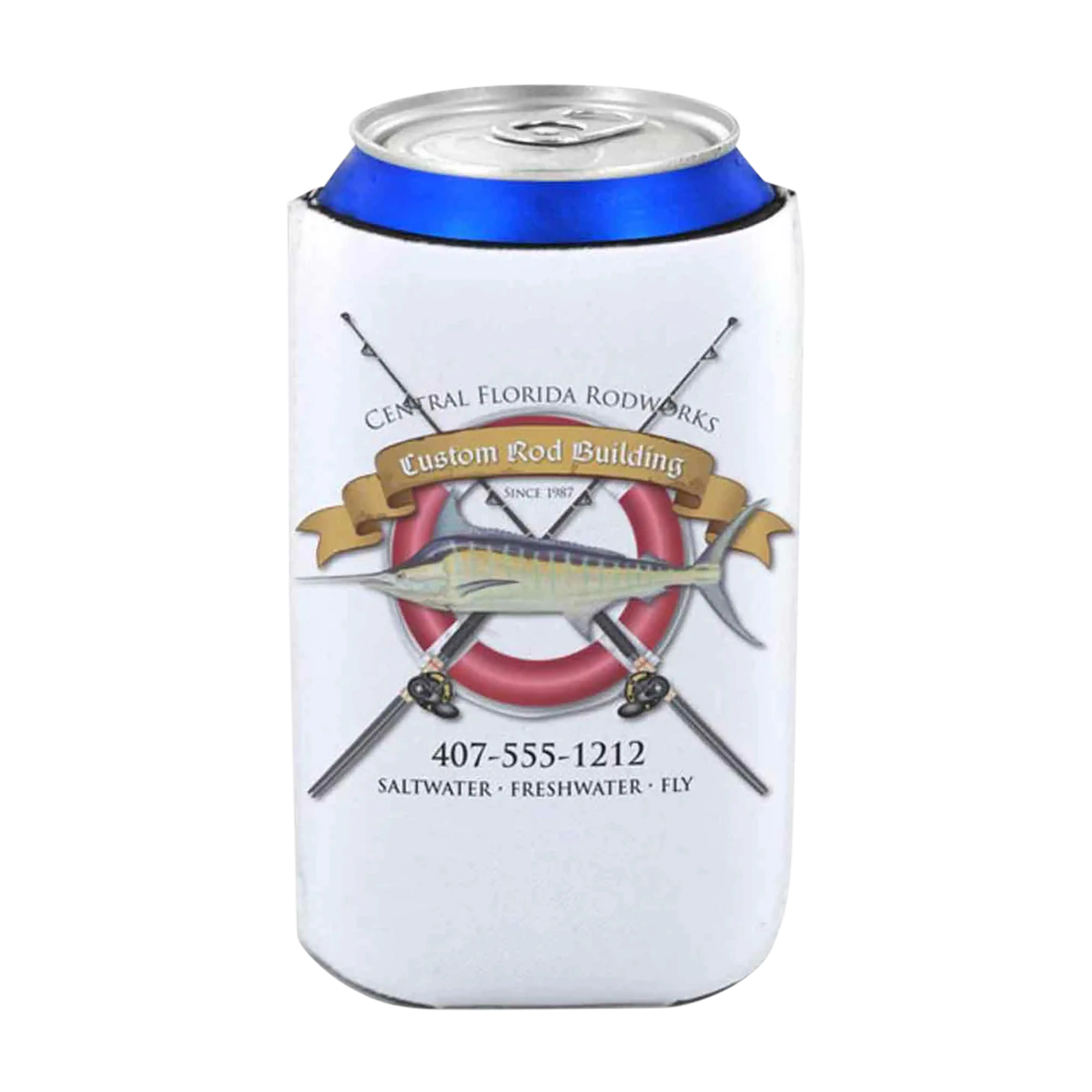 Mud Hole Personalized Can Koozie 002 - Life Ring with Crossing Rods
