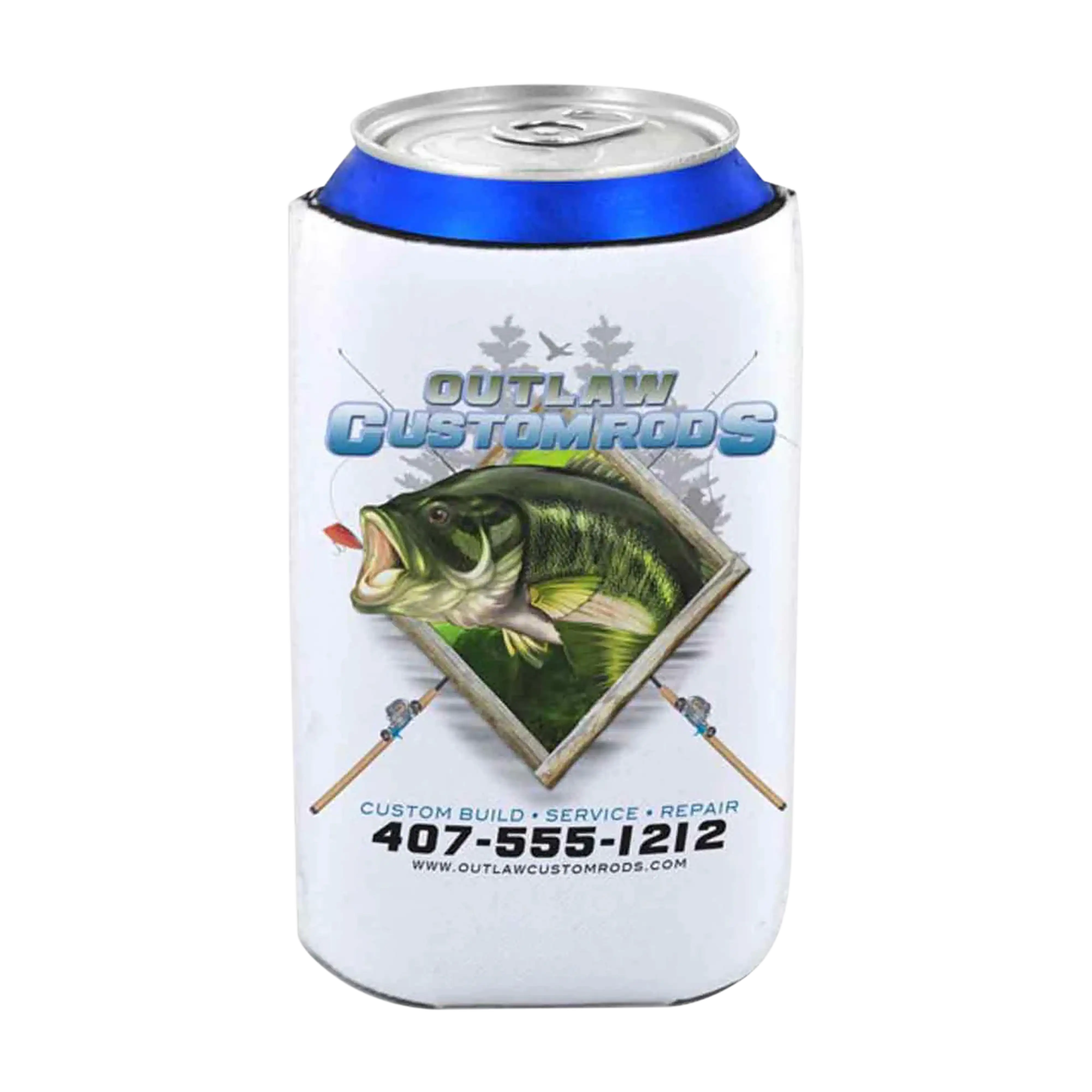 Mud Hole Personalized Can Koozie 008 - Largemouth Bass Chasing Lure