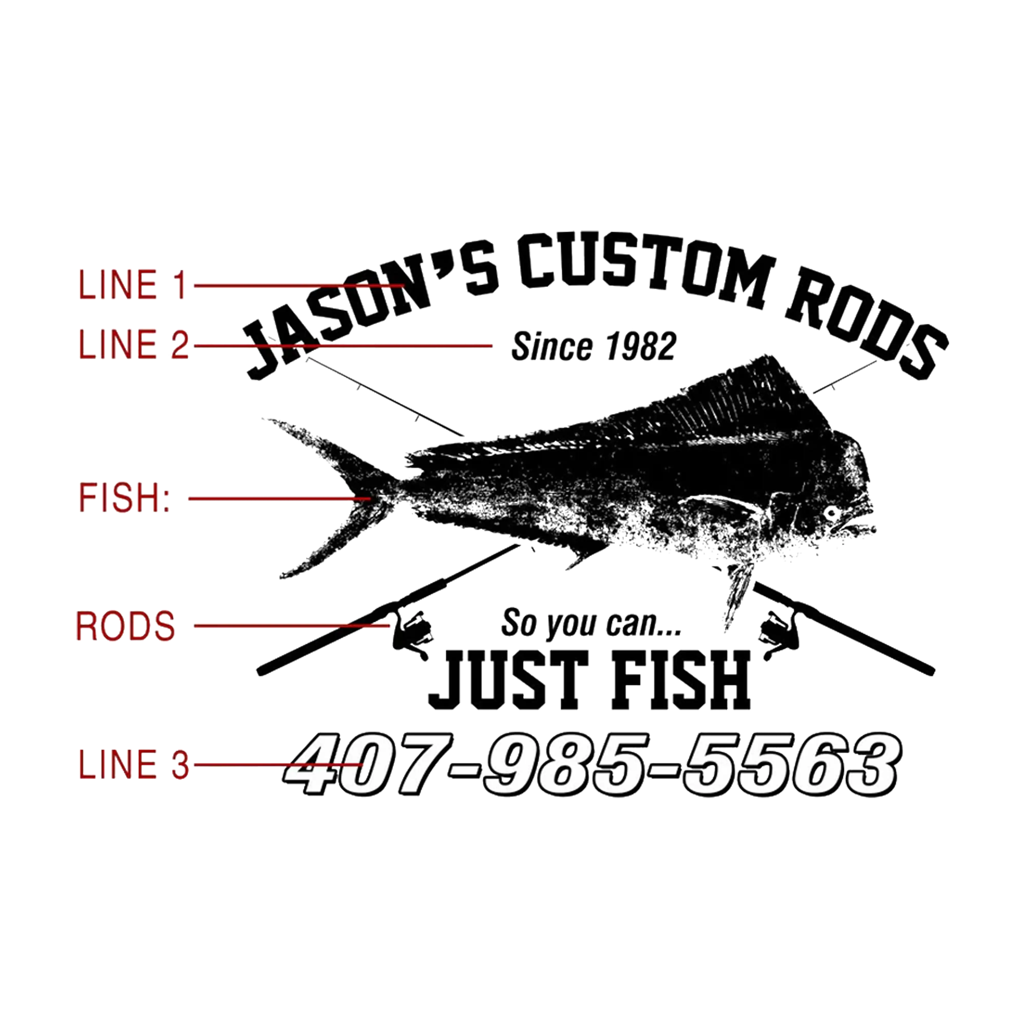 Women's Custom T-Shirt: Vintage Distressed Fish and Rods