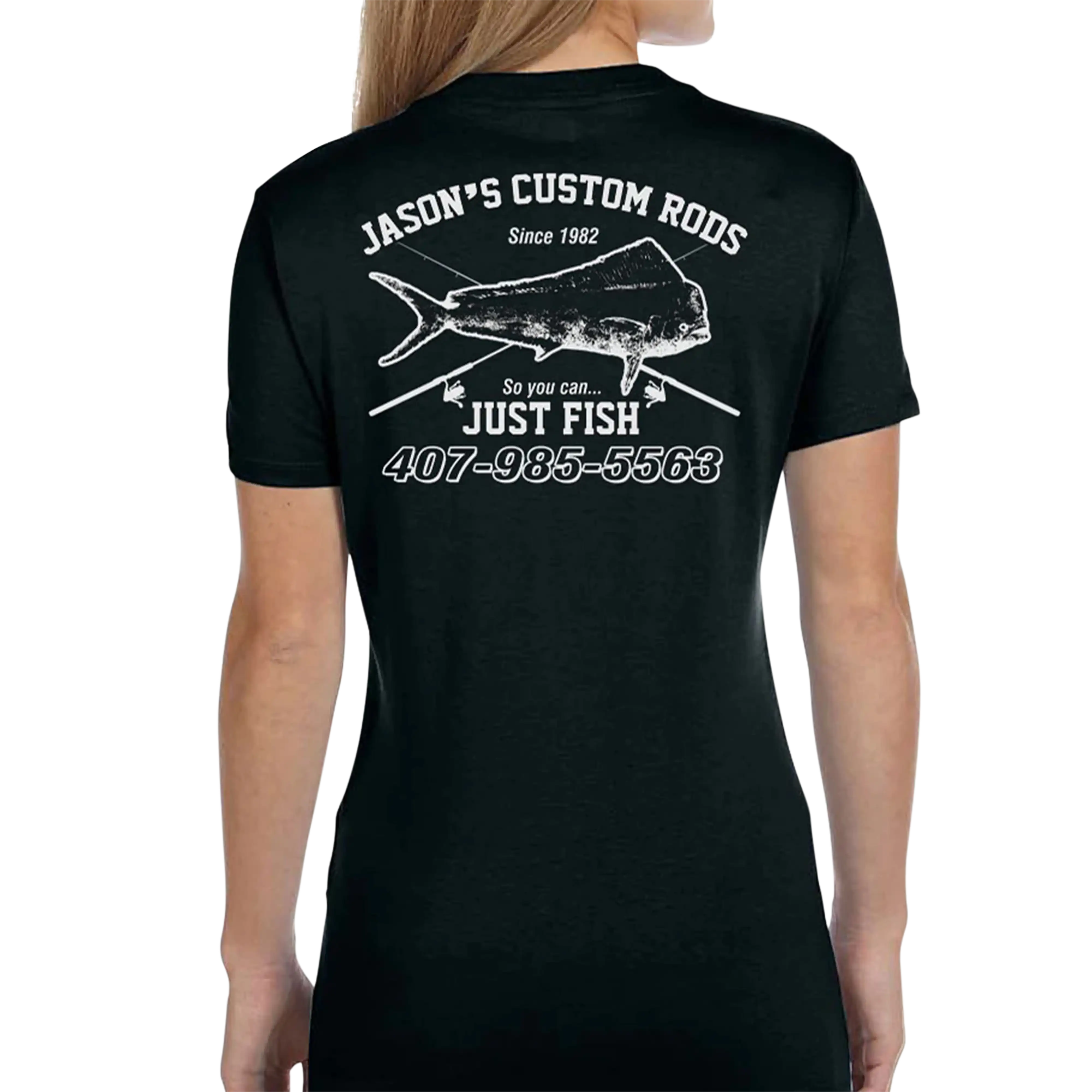Women's Custom T-Shirt: Vintage Distressed Fish and Rods