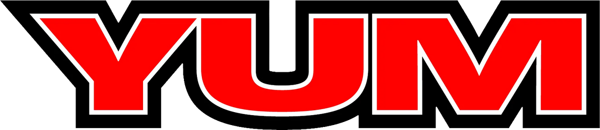 Red, Black and White logo for YUM Fishing products