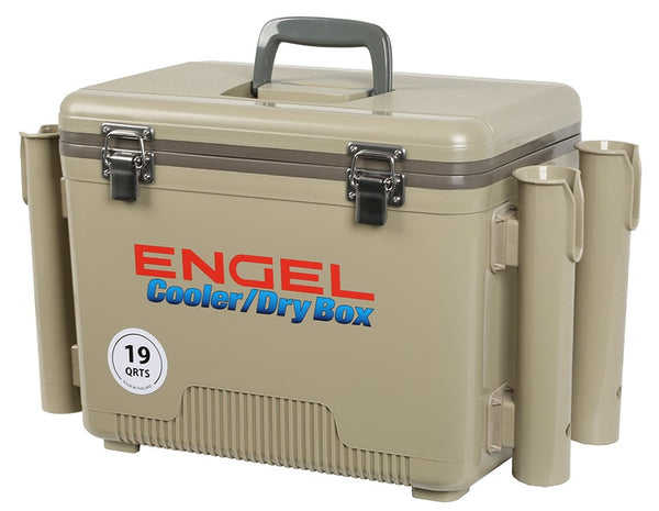 Engel 19-Quart Cooler/Dry Box with Rod Holders - Tan